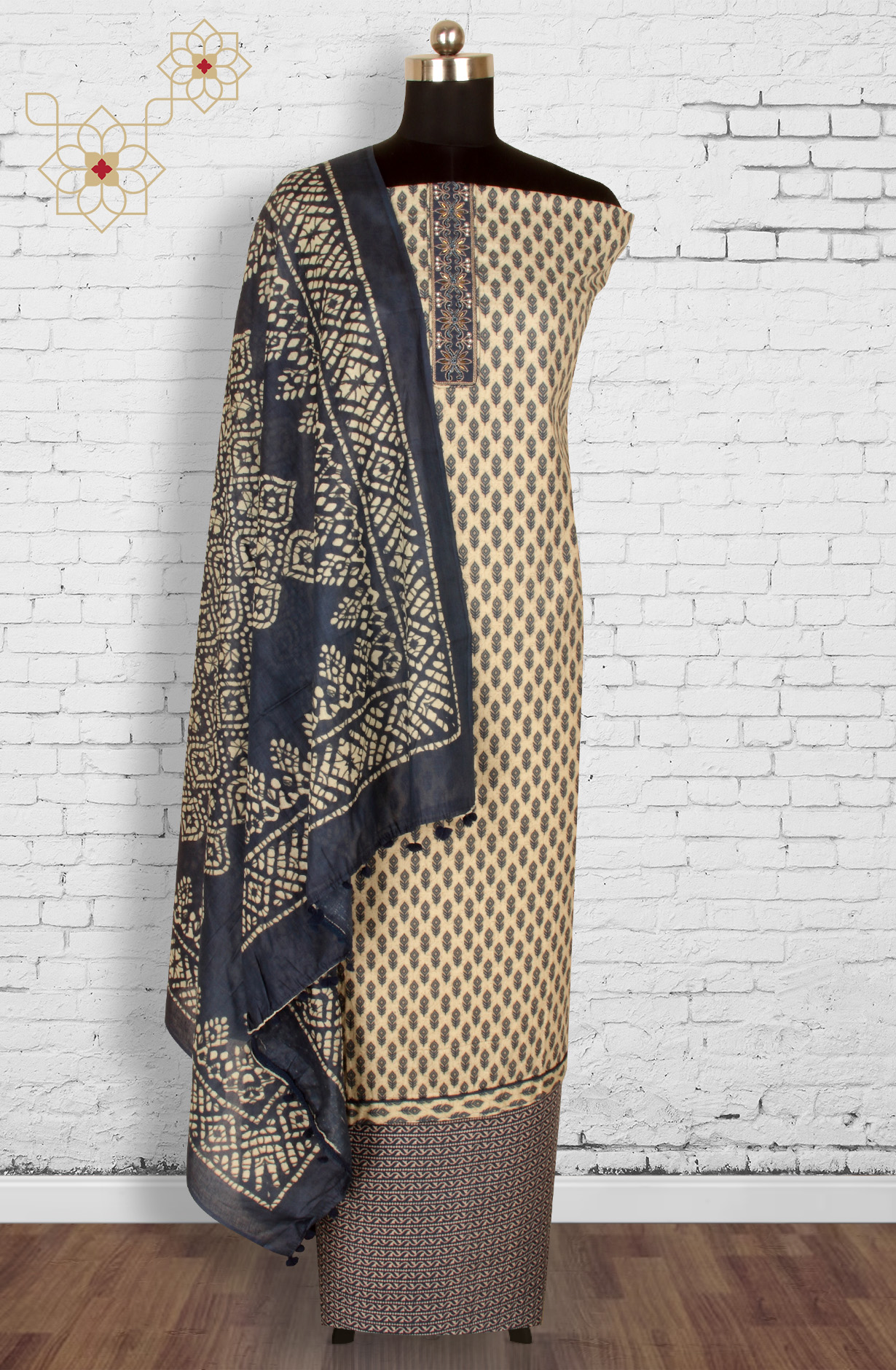 Blue Cotton Unstitched Printed Salwar Dress Material - 983-4126AA