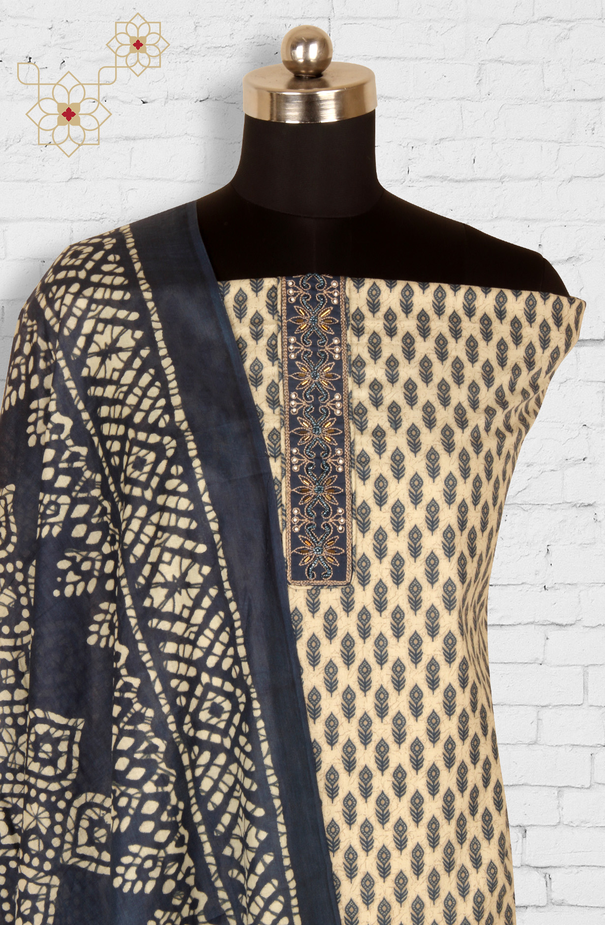 Blue Cotton Unstitched Printed Salwar Dress Material - 983-4126AA