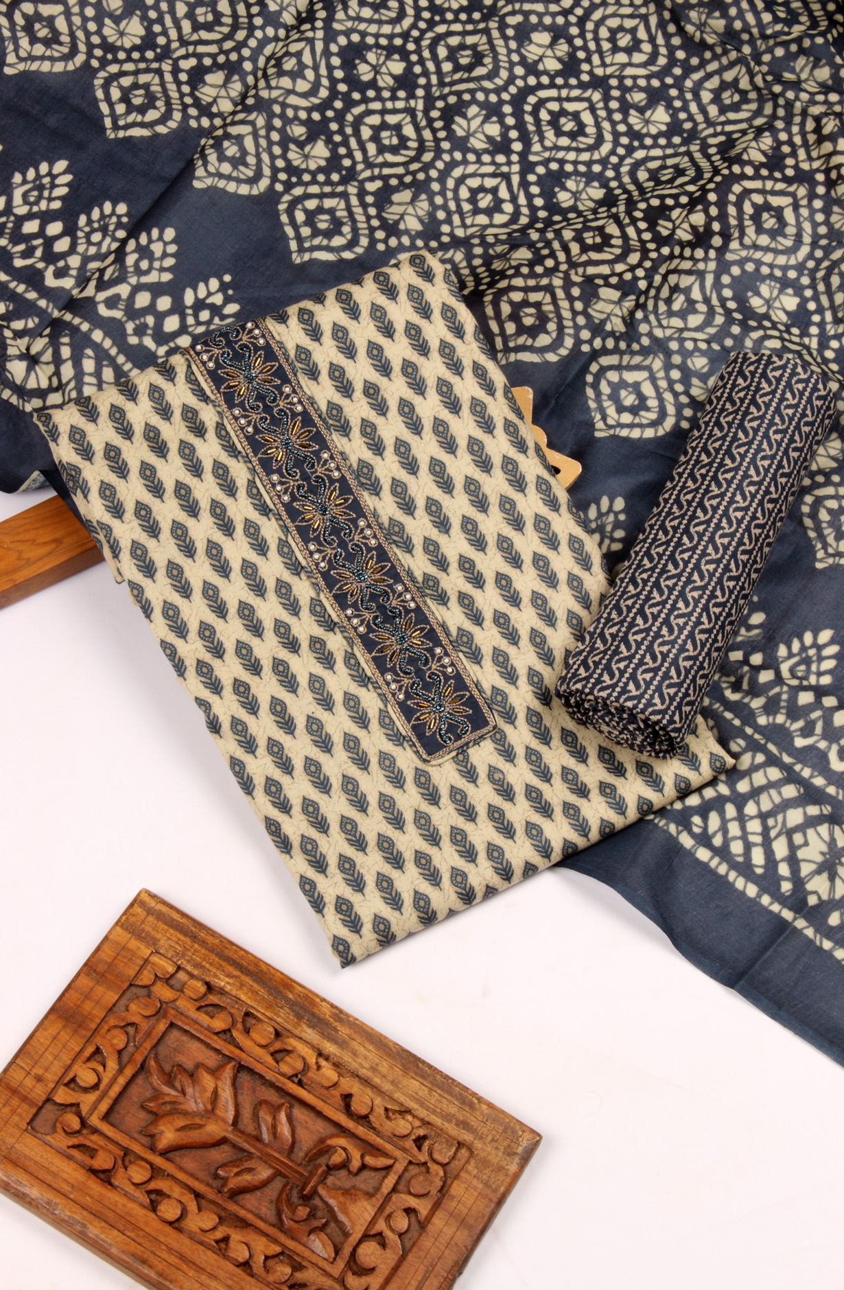 Blue Cotton Unstitched Printed Salwar Dress Material - 983-4126AA