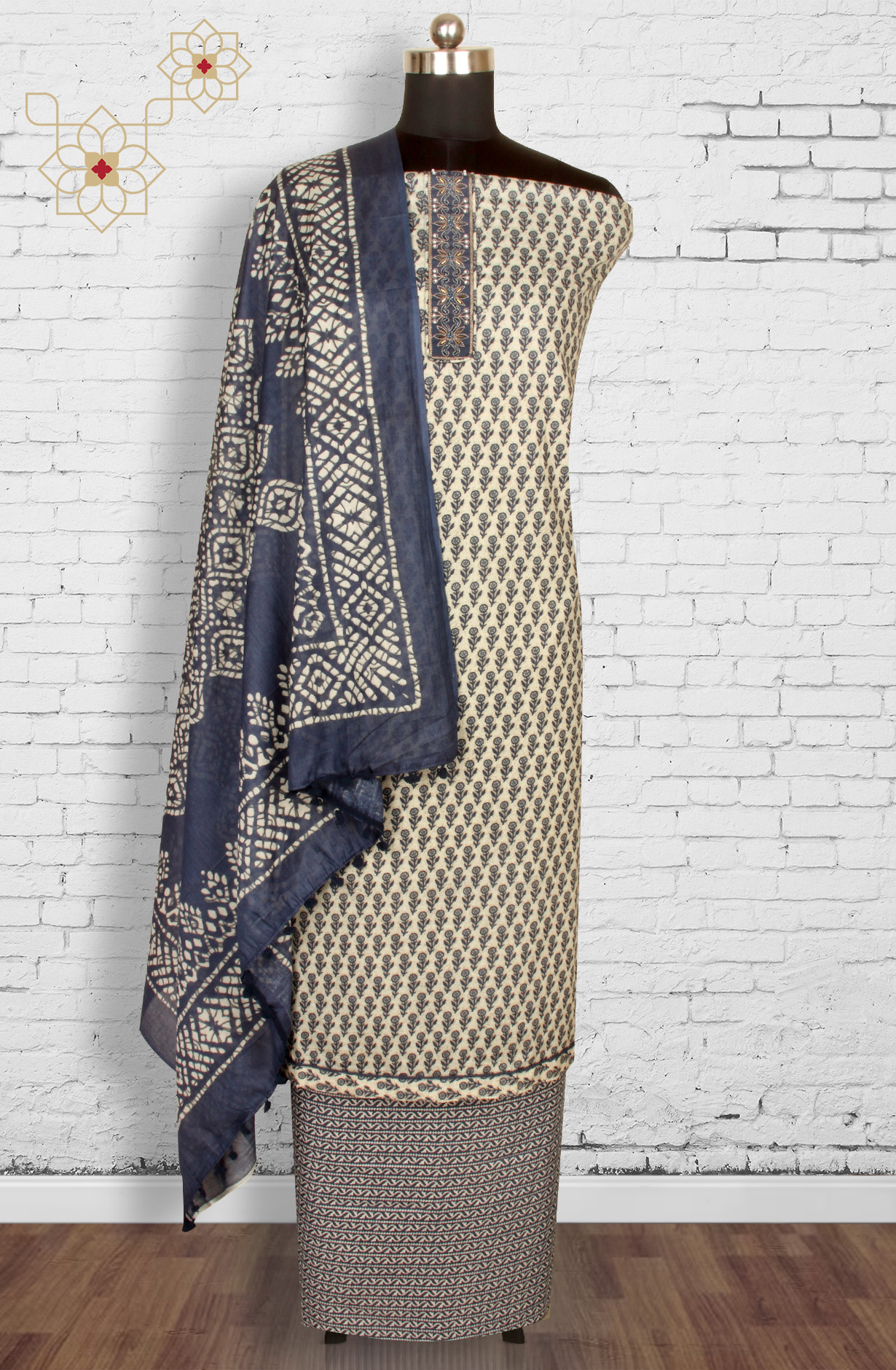 Blue Cotton Printed Salwar Suit with Dupatta - 983-4126B