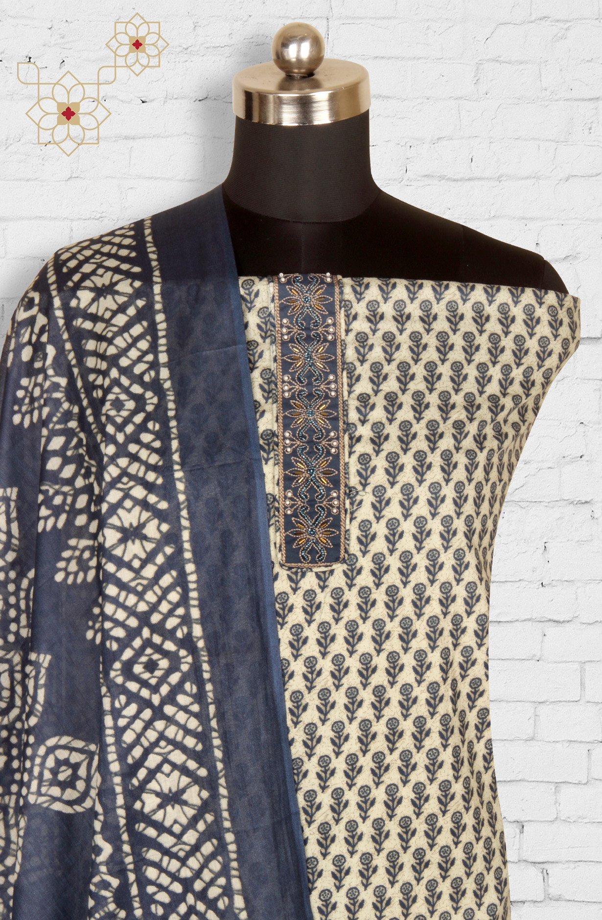 Blue Cotton Printed Salwar Suit with Dupatta - 983-4126B