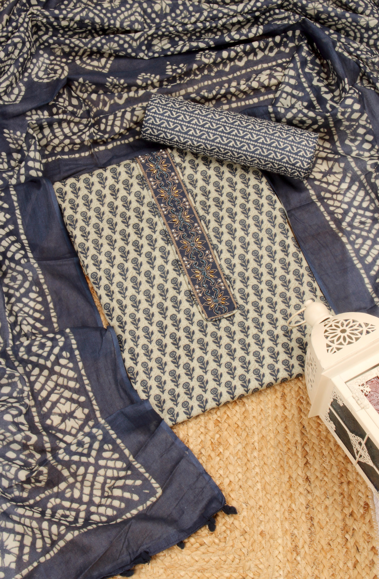 Blue Cotton Printed Salwar Suit with Dupatta - 983-4126B