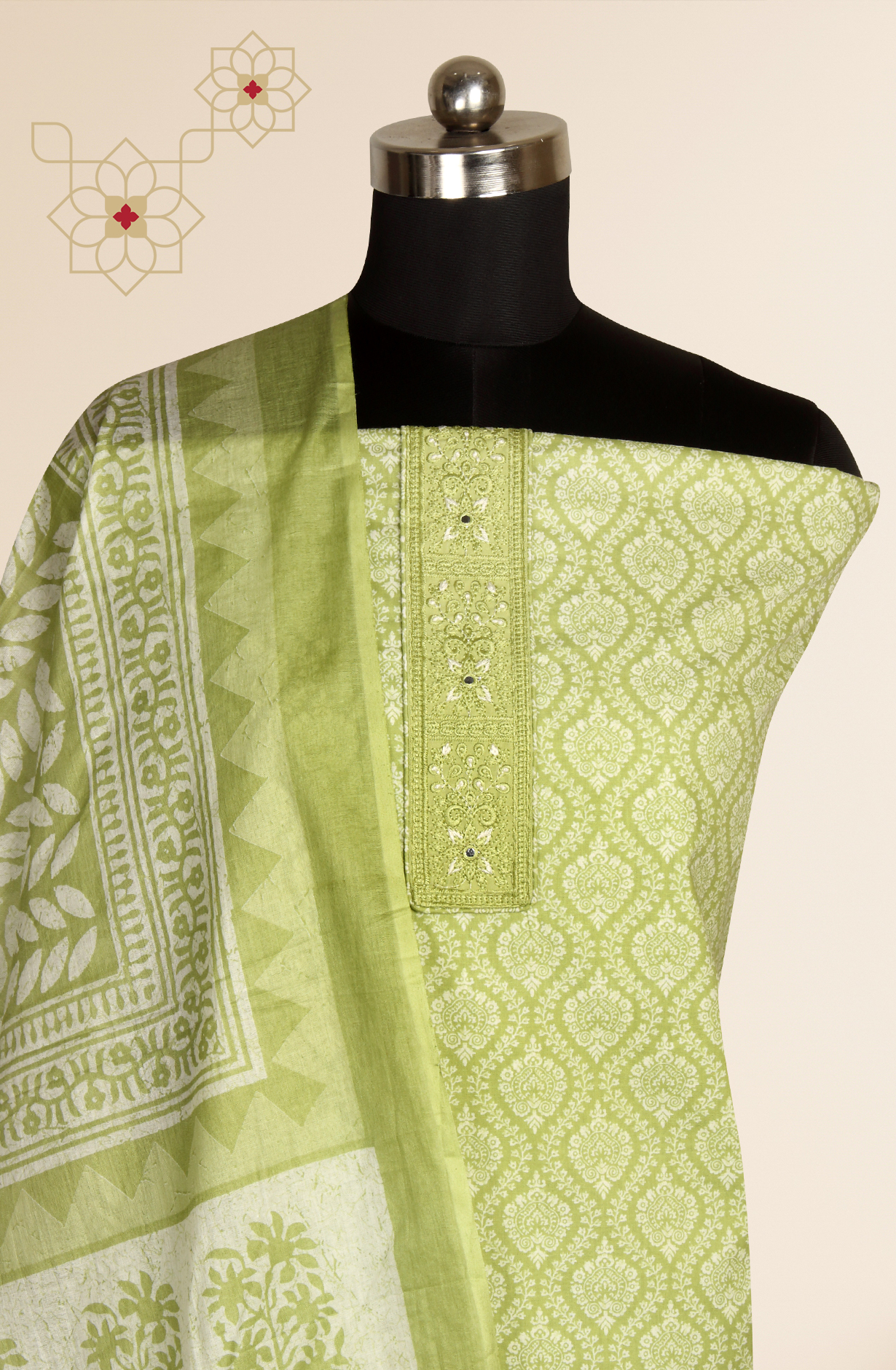 Parrot Green Cotton Printed Unstitched Salwar Suit - 983-4145B