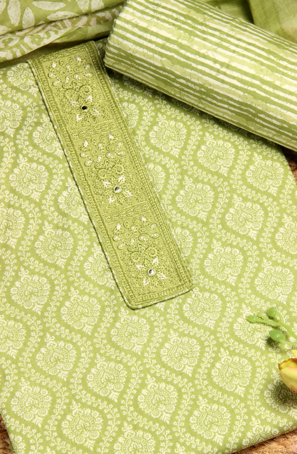 Parrot Green Cotton Printed Unstitched Salwar Suit - 983-4145B