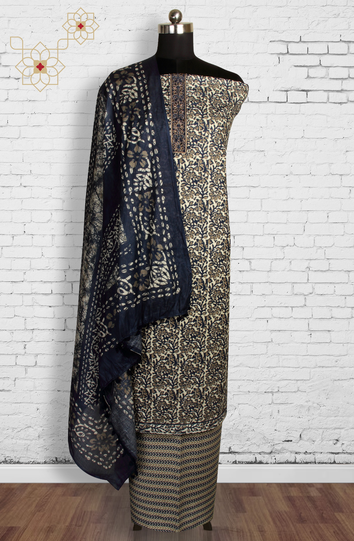 Multi-coloured Cotton Printed Unstitched Dress Material - 983-4188