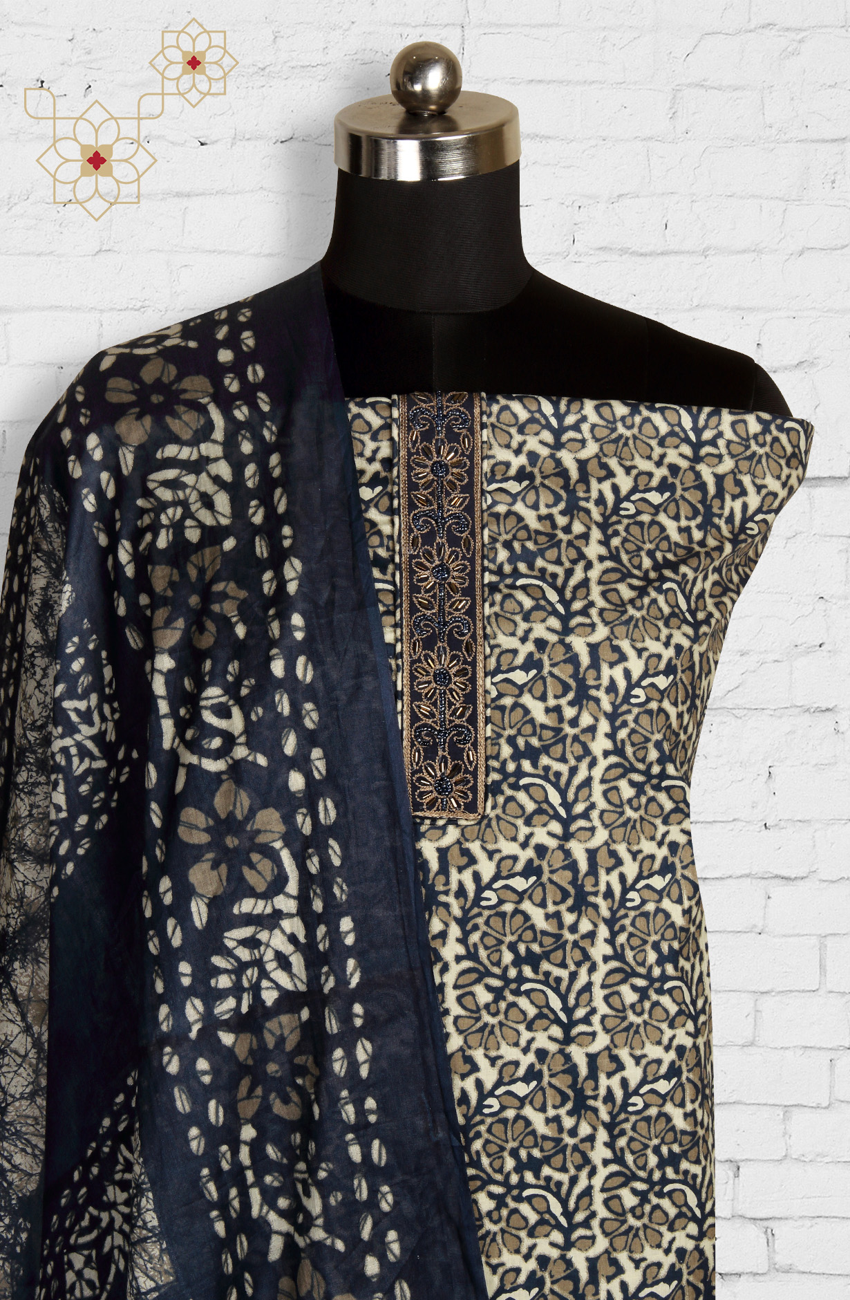 Multi-coloured Cotton Printed Unstitched Dress Material - 983-4188