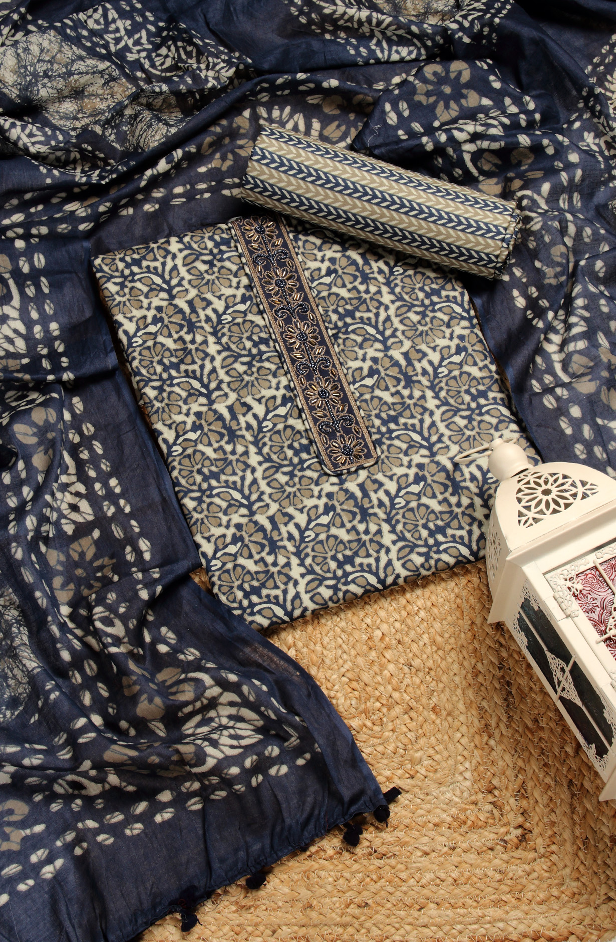 Multi-coloured Cotton Printed Unstitched Dress Material - 983-4188