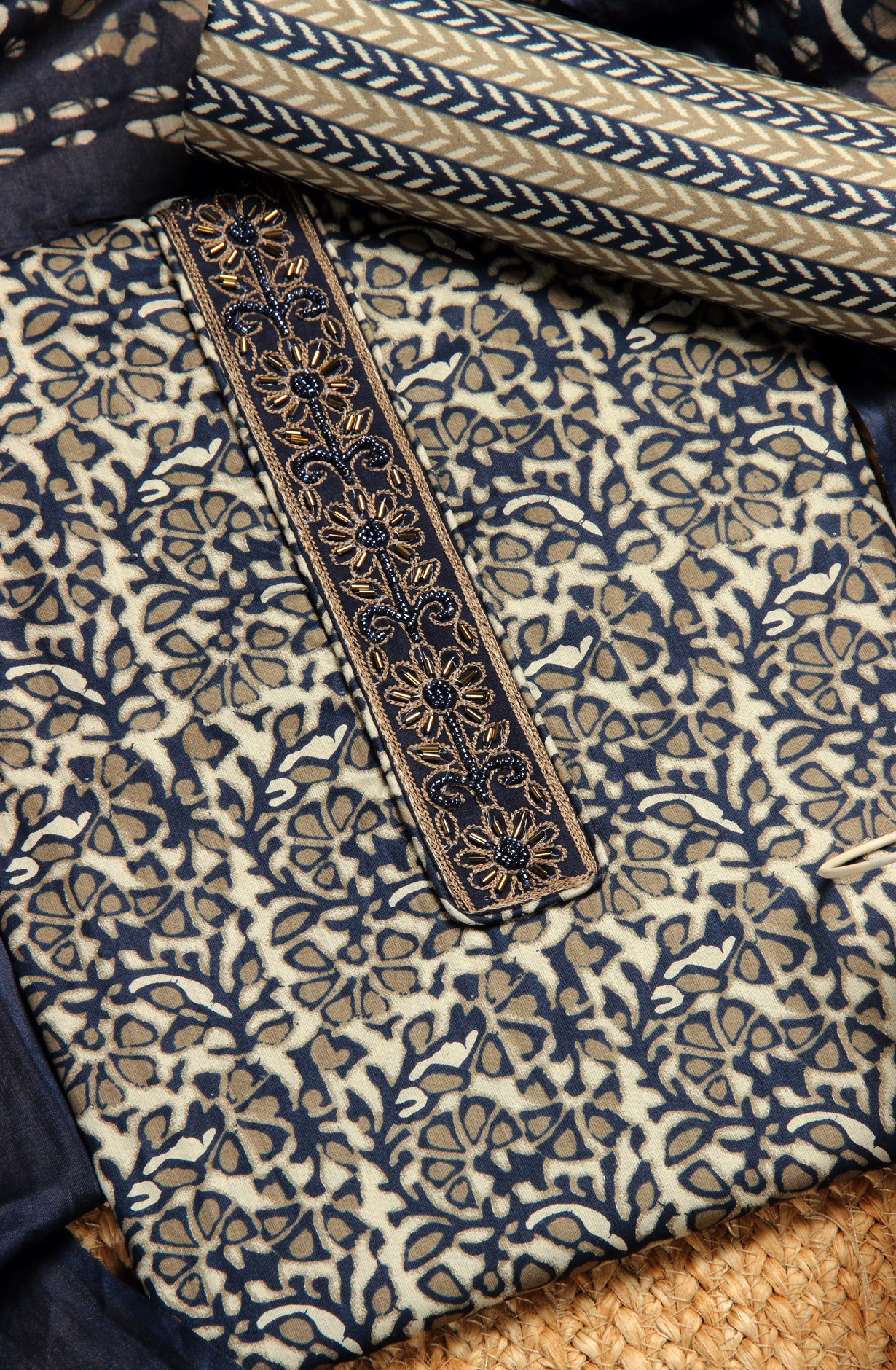 Multi-coloured Cotton Printed Unstitched Dress Material - 983-4188