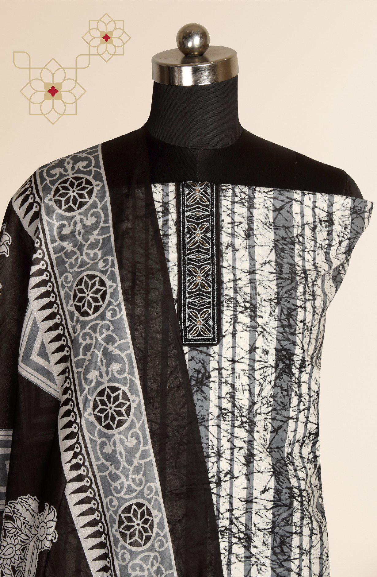 Black Cotton Printed Unstitched Salwar Suit - 983-4191