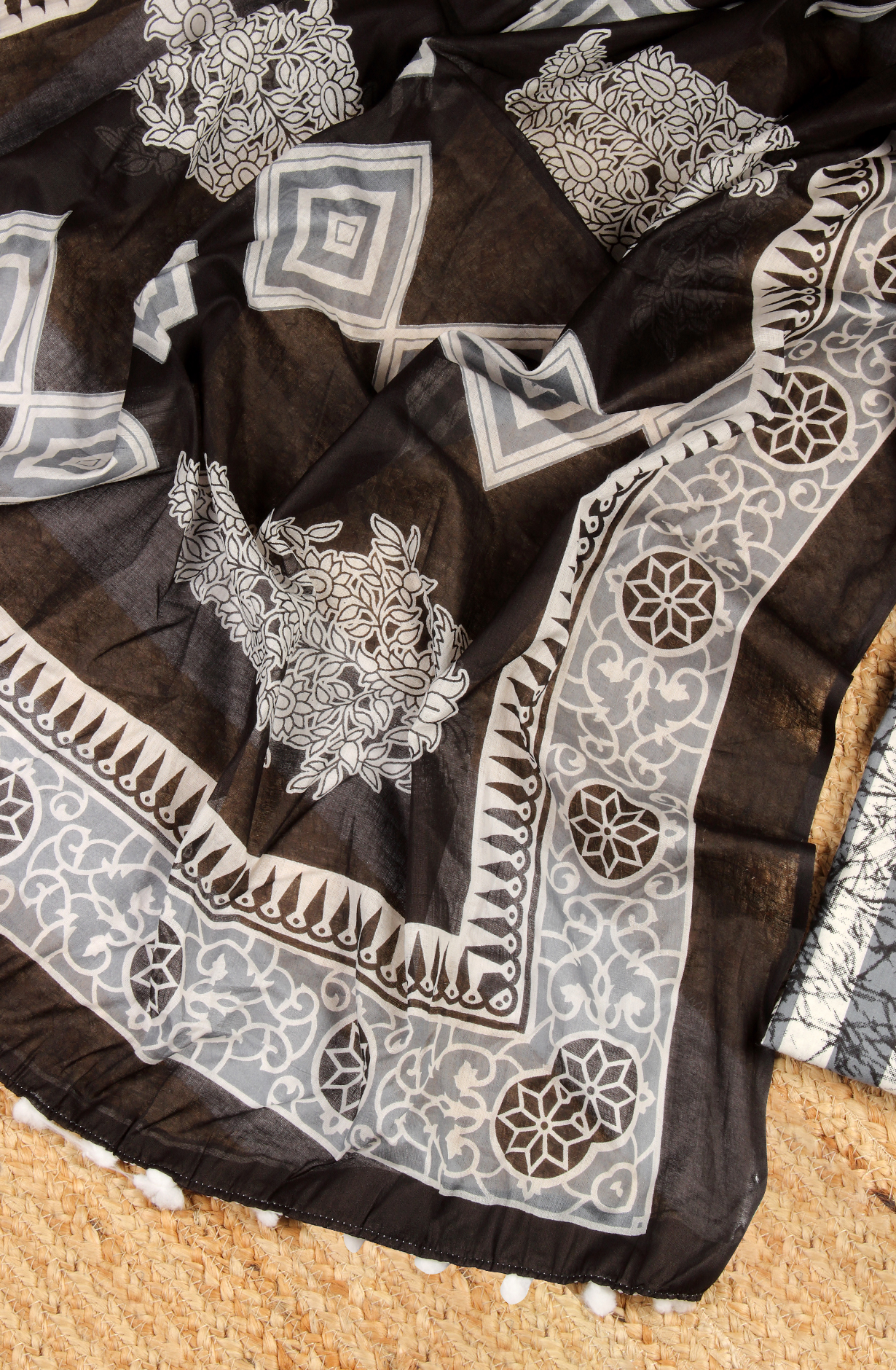 Black Cotton Printed Unstitched Salwar Suit - 983-4191