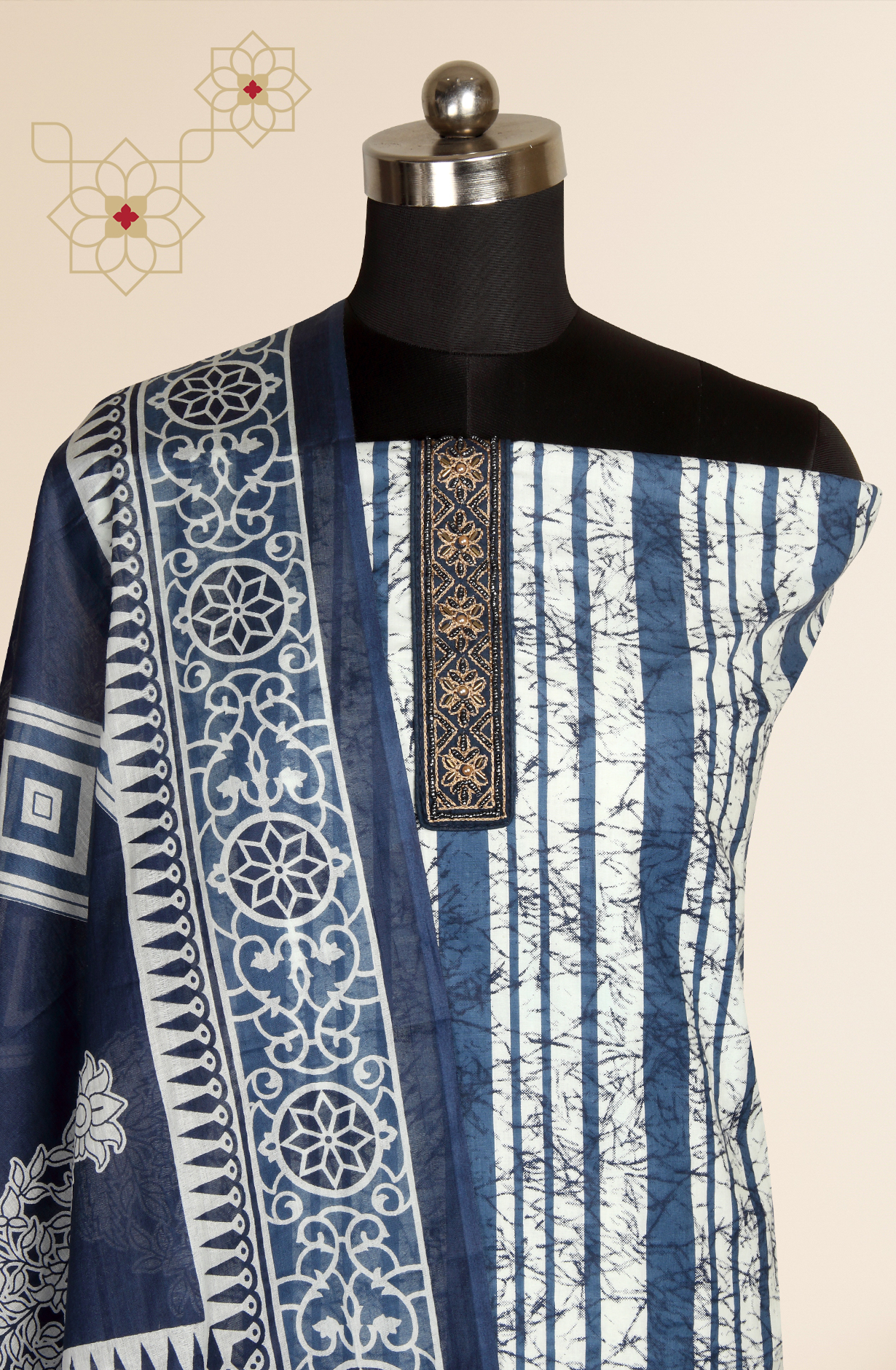 Blue Cotton Printed Unstitched Salwar Suit - 983-4191A