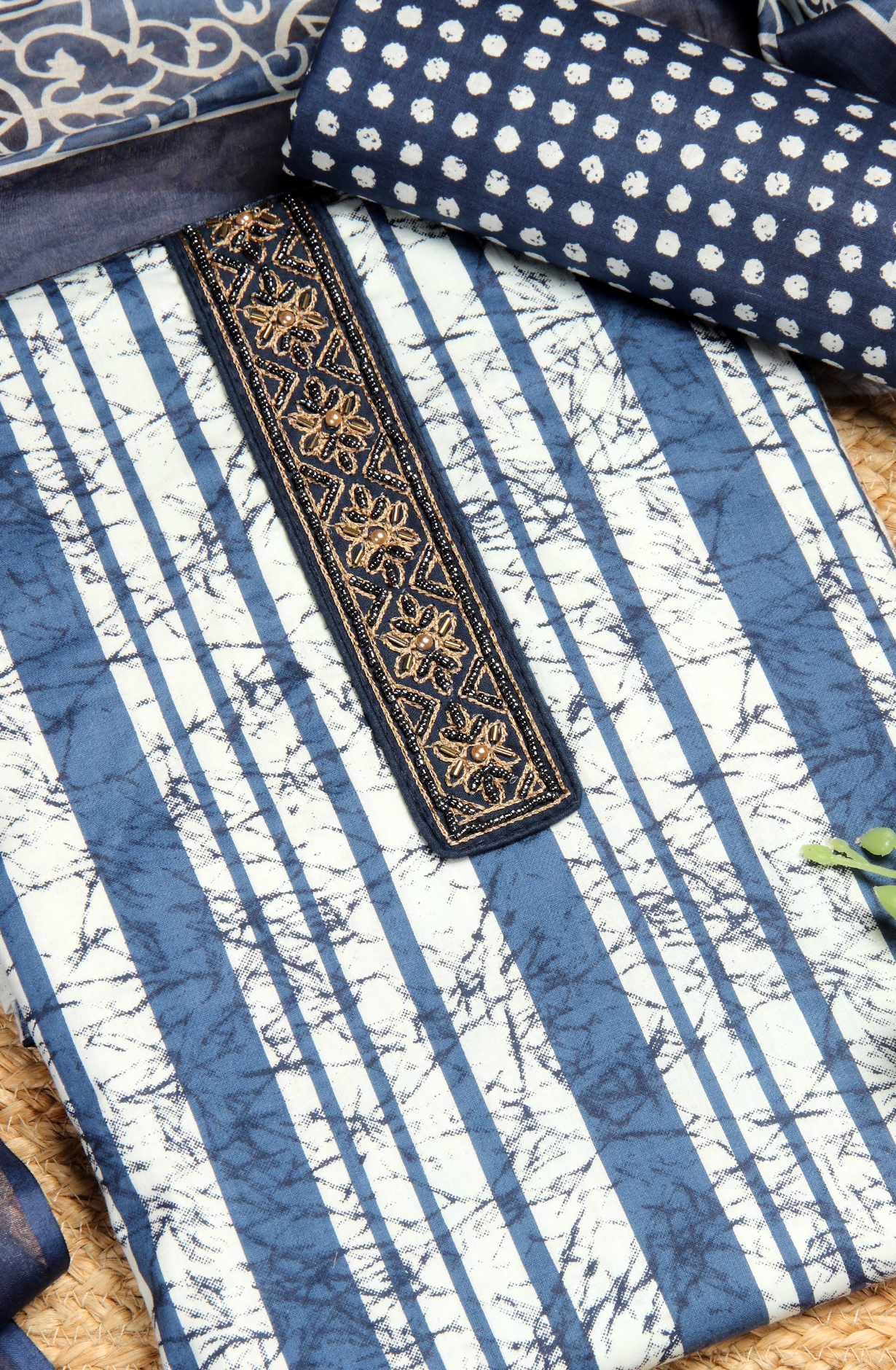 Blue Cotton Printed Unstitched Salwar Suit - 983-4191A