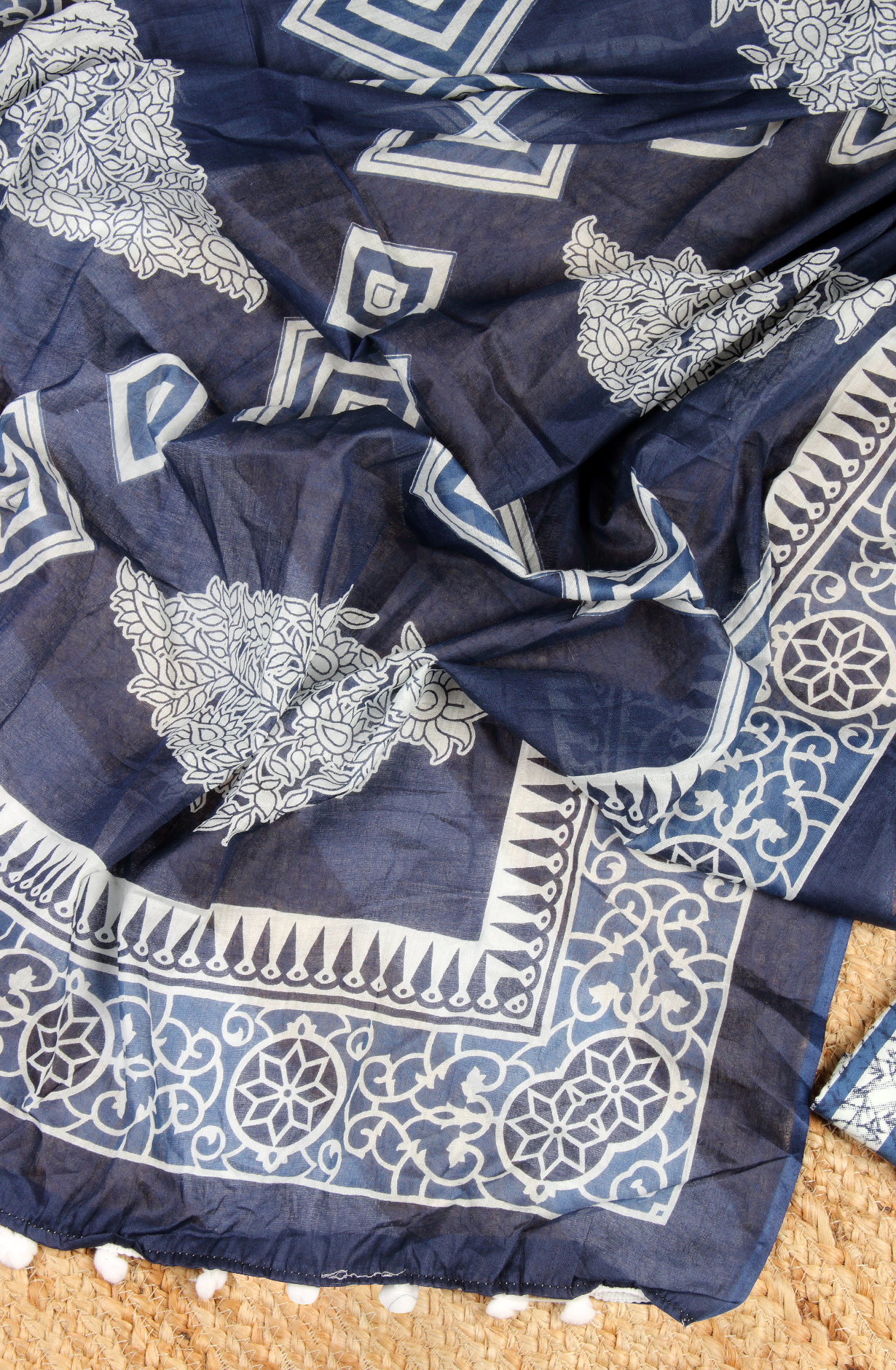 Blue Cotton Printed Unstitched Salwar Suit - 983-4191A