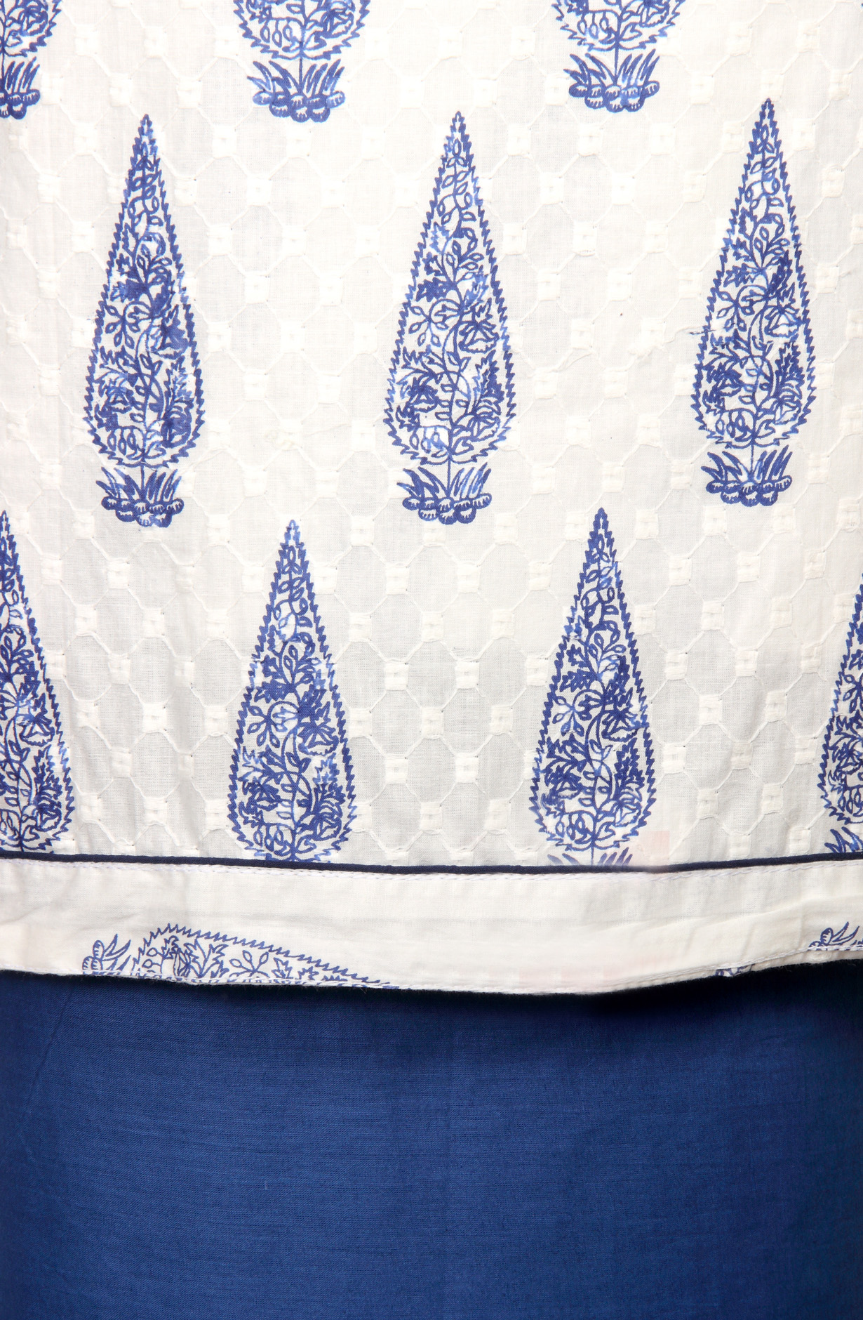 White and Blue Cotton Print Salwar Kameez - 983-4225