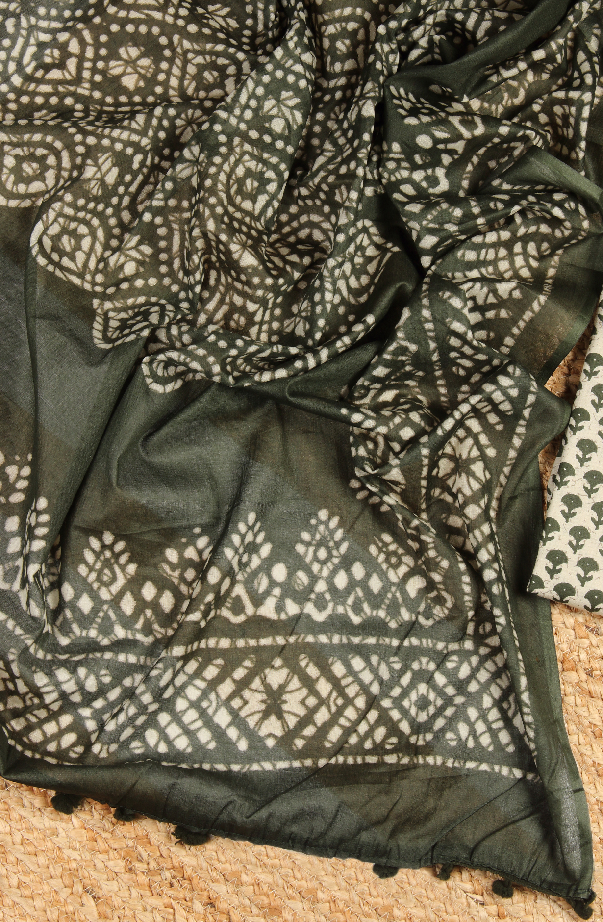 Bottle Green Cotton Printed Unstitched Salwar Suit - 983-4259-1A