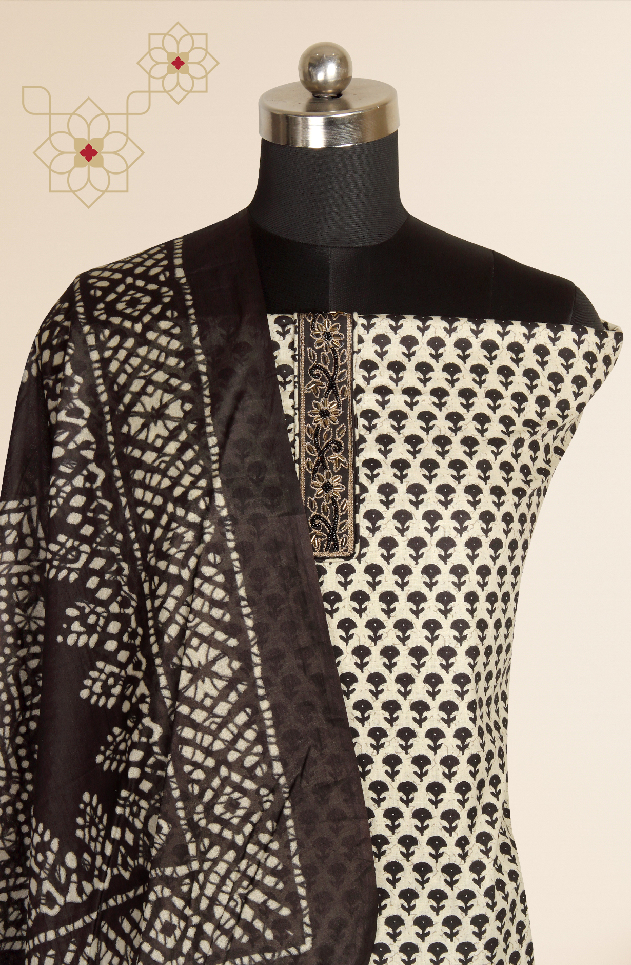 Black Cotton Printed Unstitched Salwar Suit - 983-4259-1B