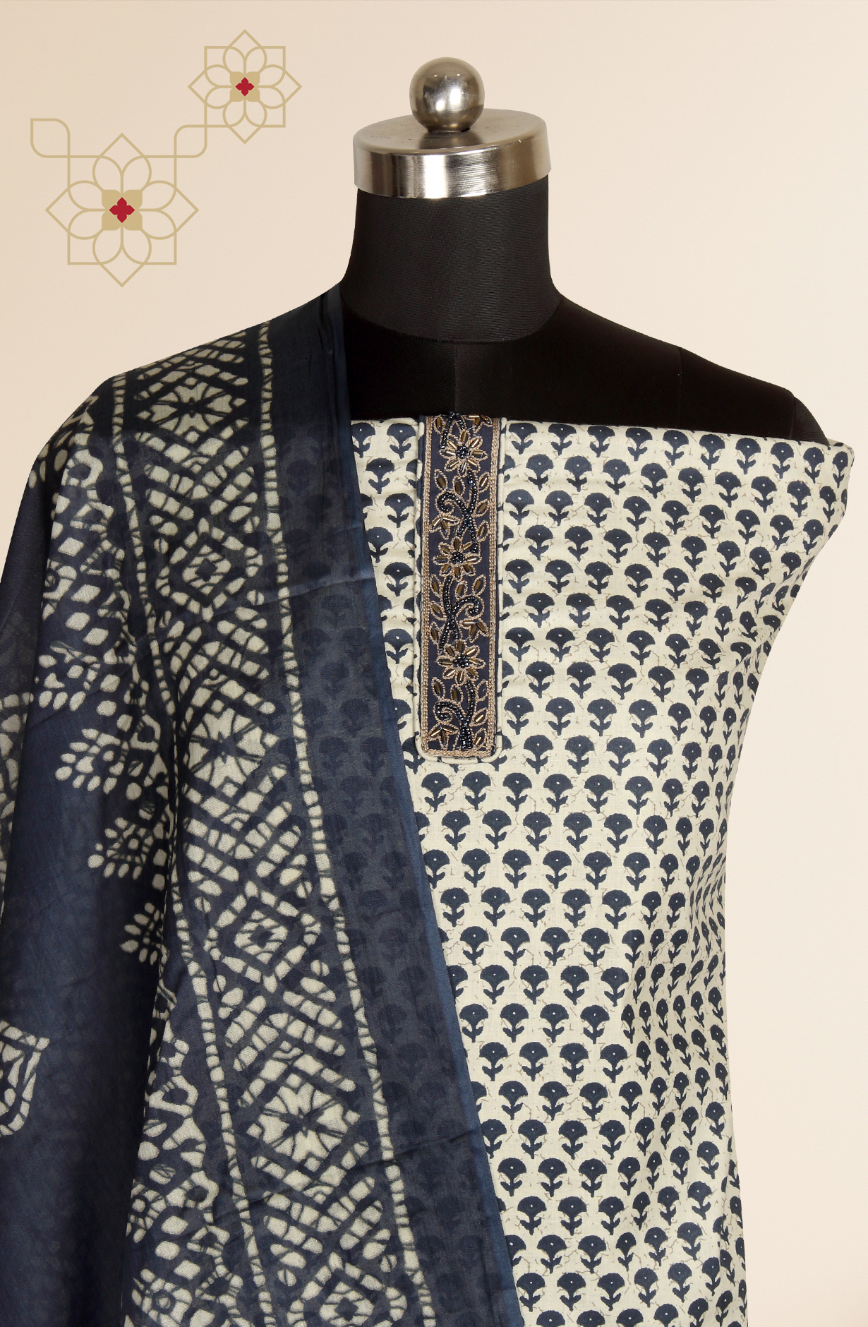 Blue Cotton Printed Unstitched Salwar Suit - 983-4259-1C