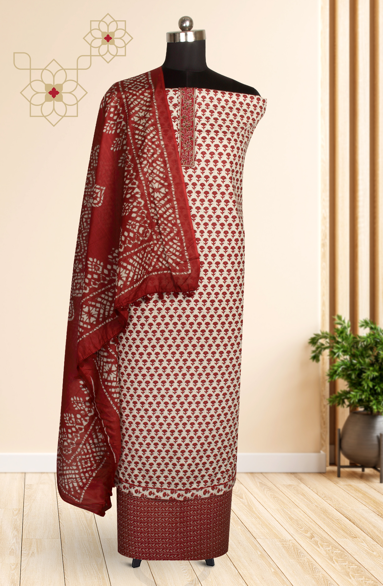 Maroon Cotton Printed Unstitched Salwar Suit - 983-4259-1D