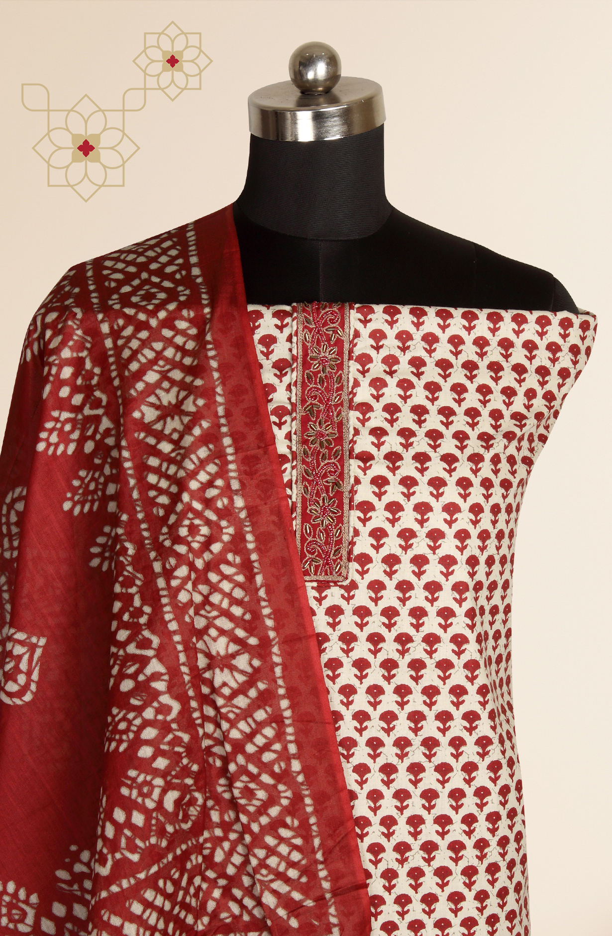 Maroon Cotton Printed Unstitched Salwar Suit - 983-4259-1D