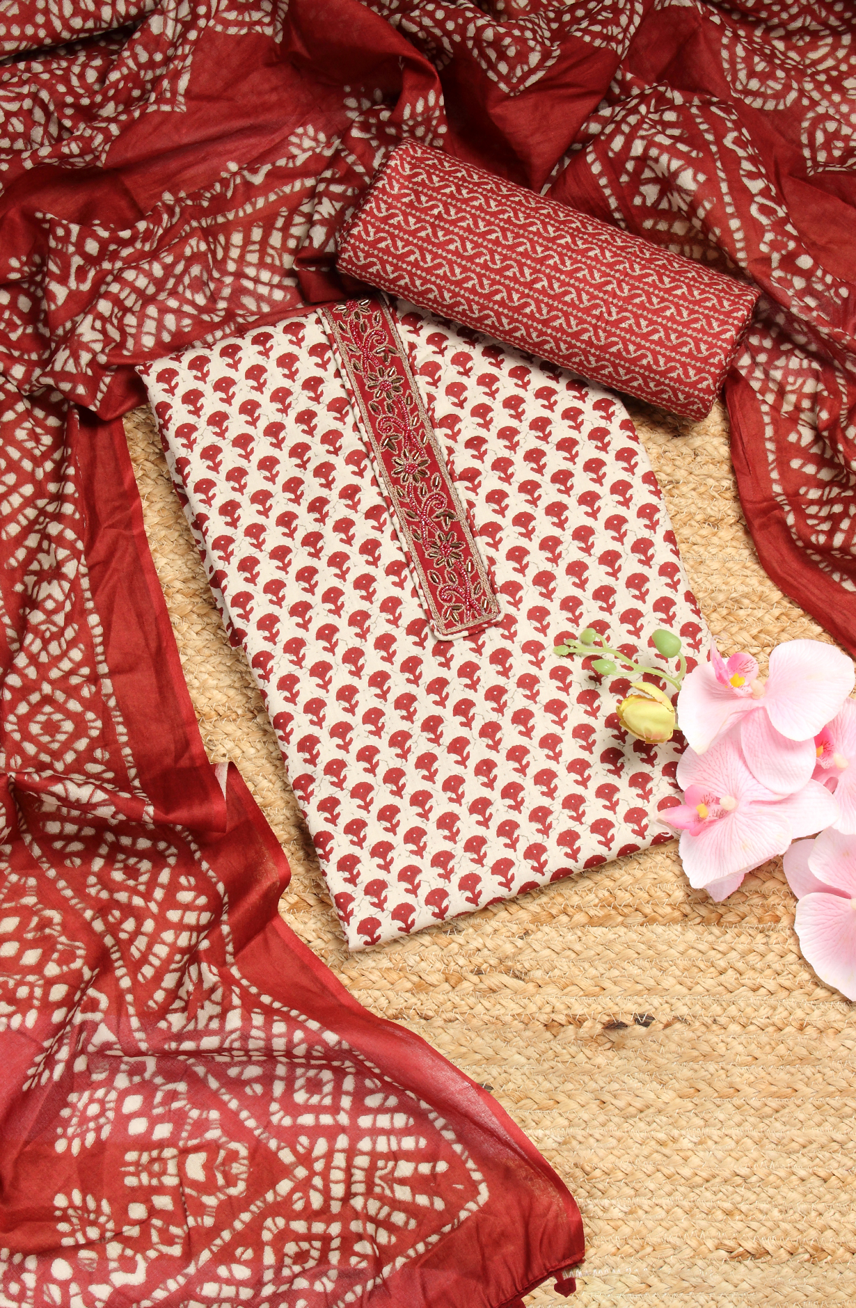 Maroon Cotton Printed Unstitched Salwar Suit - 983-4259-1D