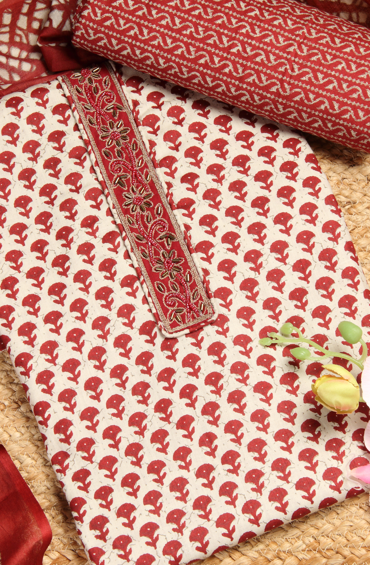 Maroon Cotton Printed Unstitched Salwar Suit - 983-4259-1D