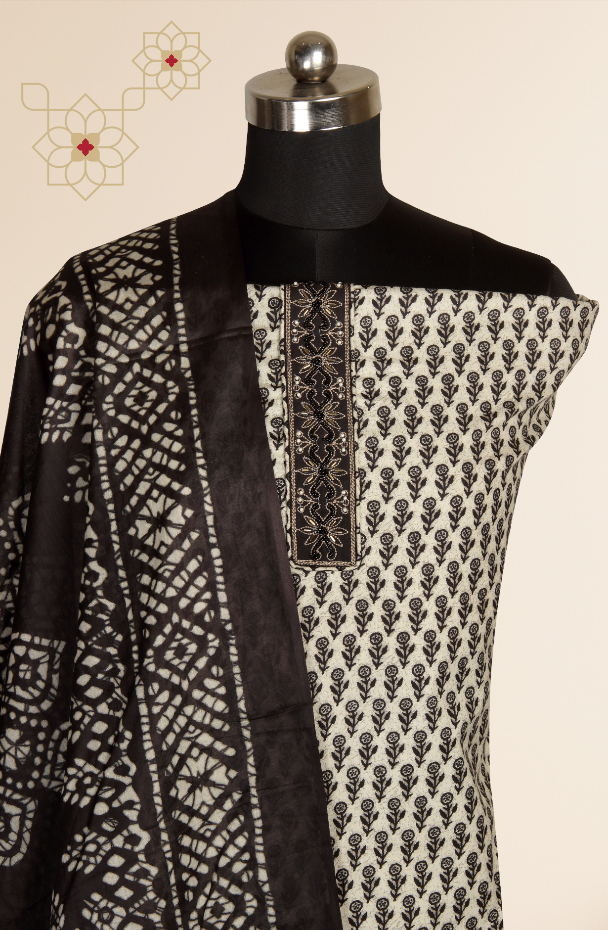 Black Cotton Printed Unstitched Salwar Suit - 983-4259C