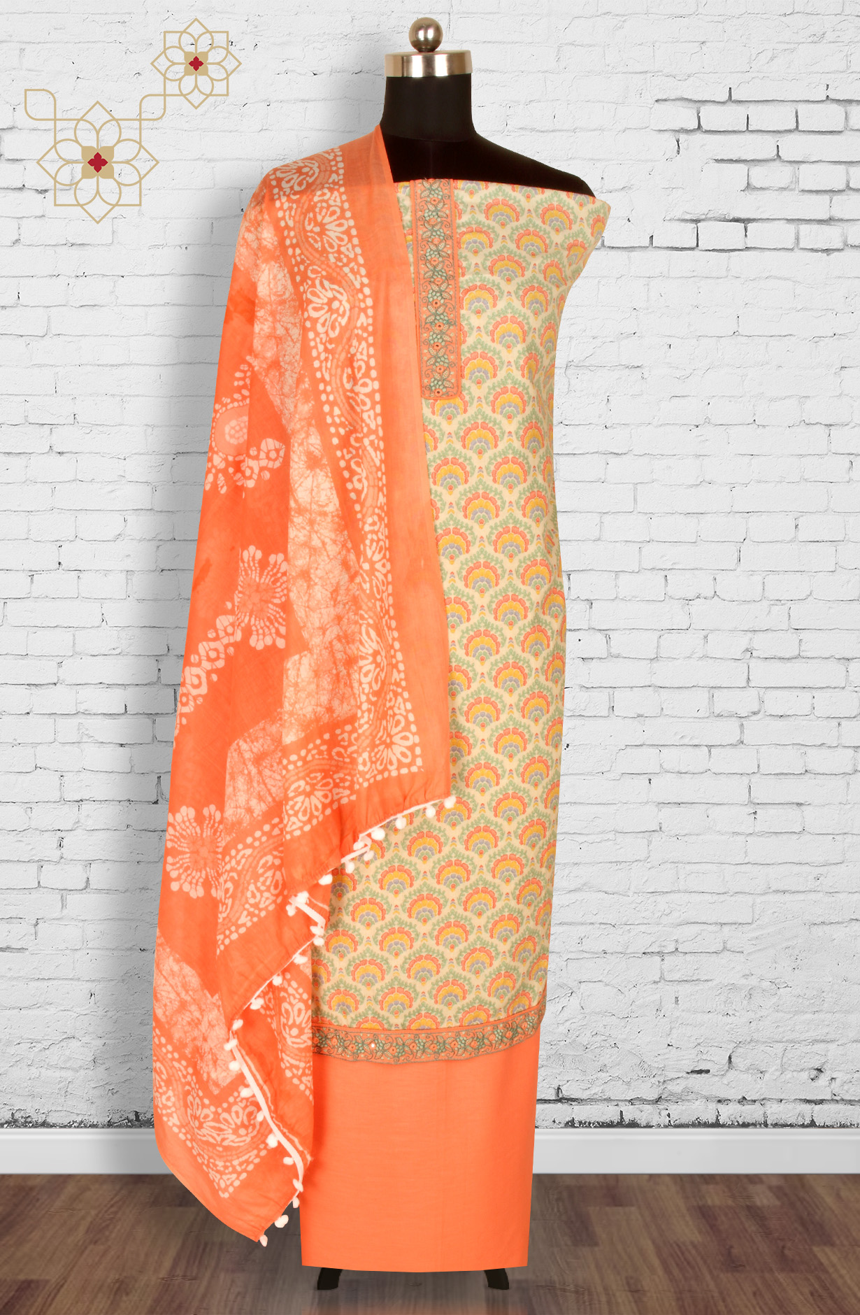 Multi-coloured Cotton Unstitched Printed Salwar Dress Material - 983-4267