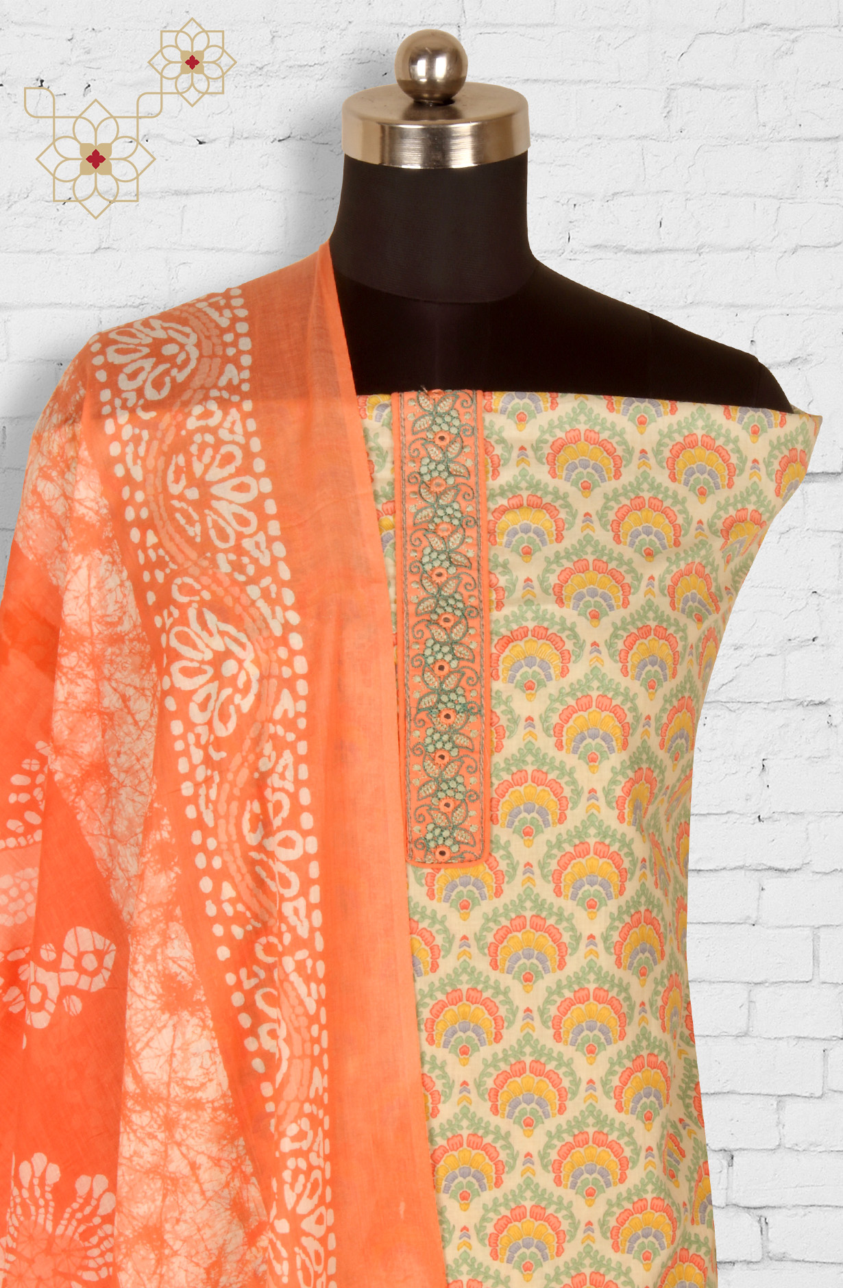 Multi-coloured Cotton Unstitched Printed Salwar Dress Material - 983-4267