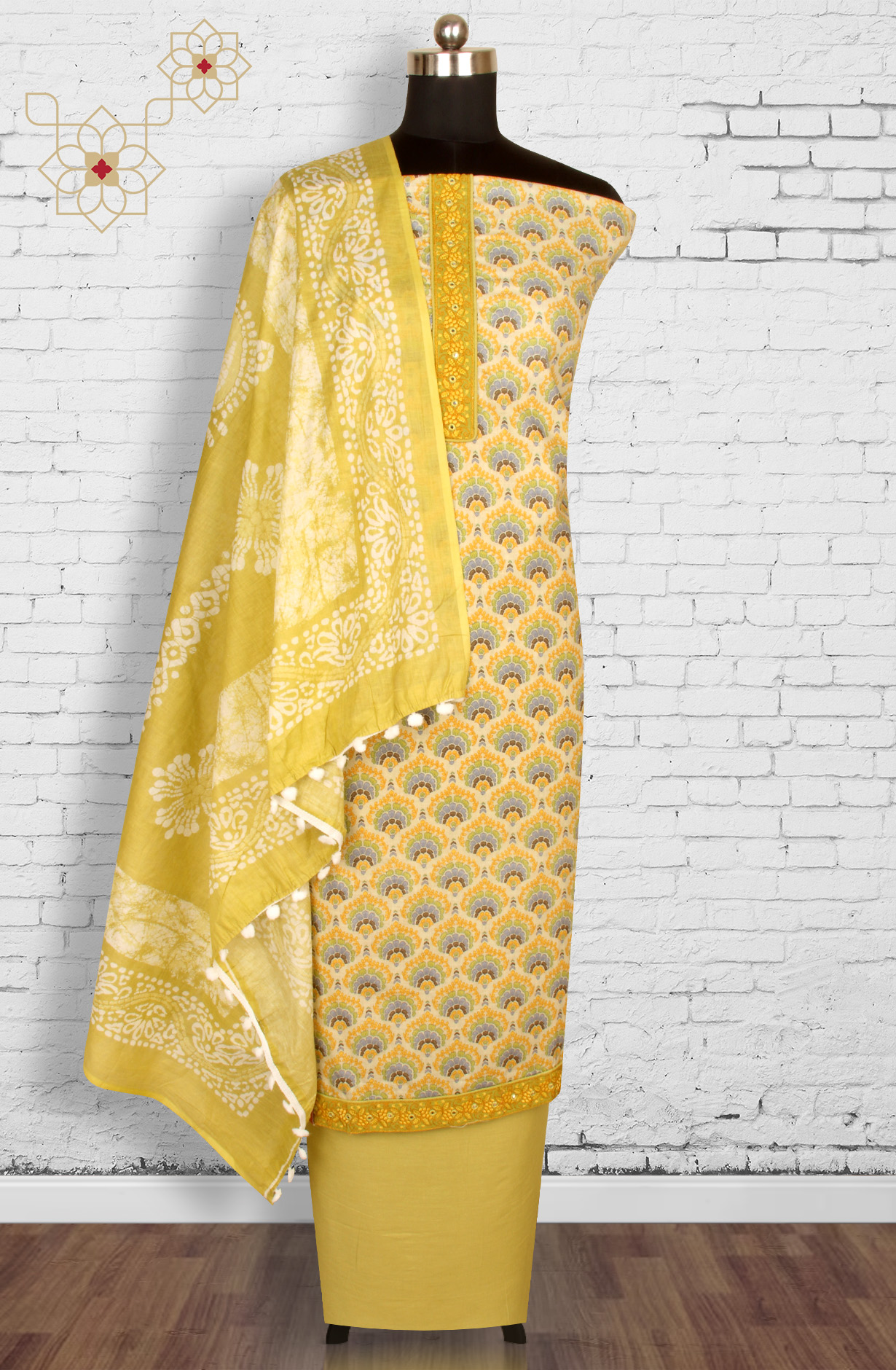 Multi-coloured Cotton Unstitched Printed Salwar Dress Material - 983-4267C