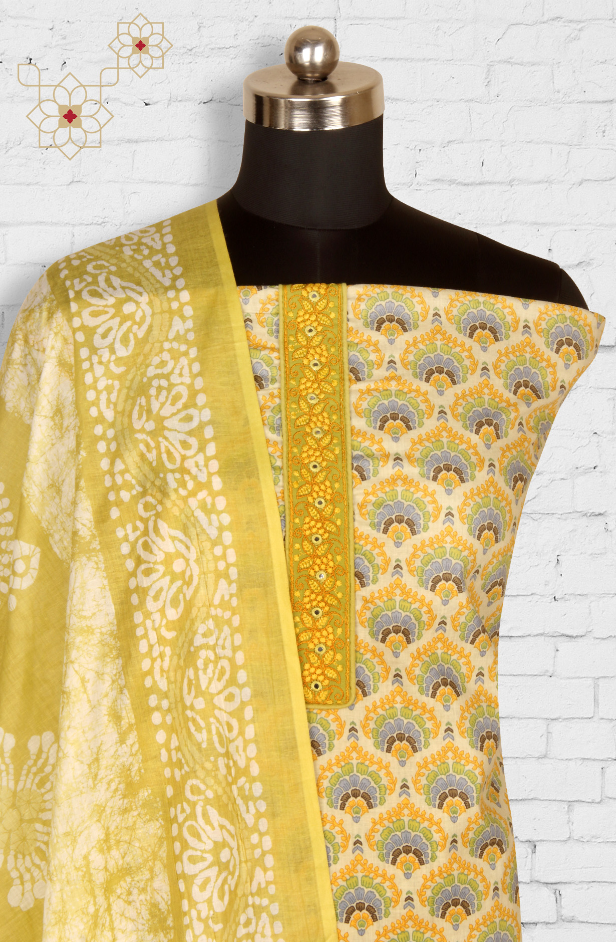 Multi-coloured Cotton Unstitched Printed Salwar Dress Material - 983-4267C