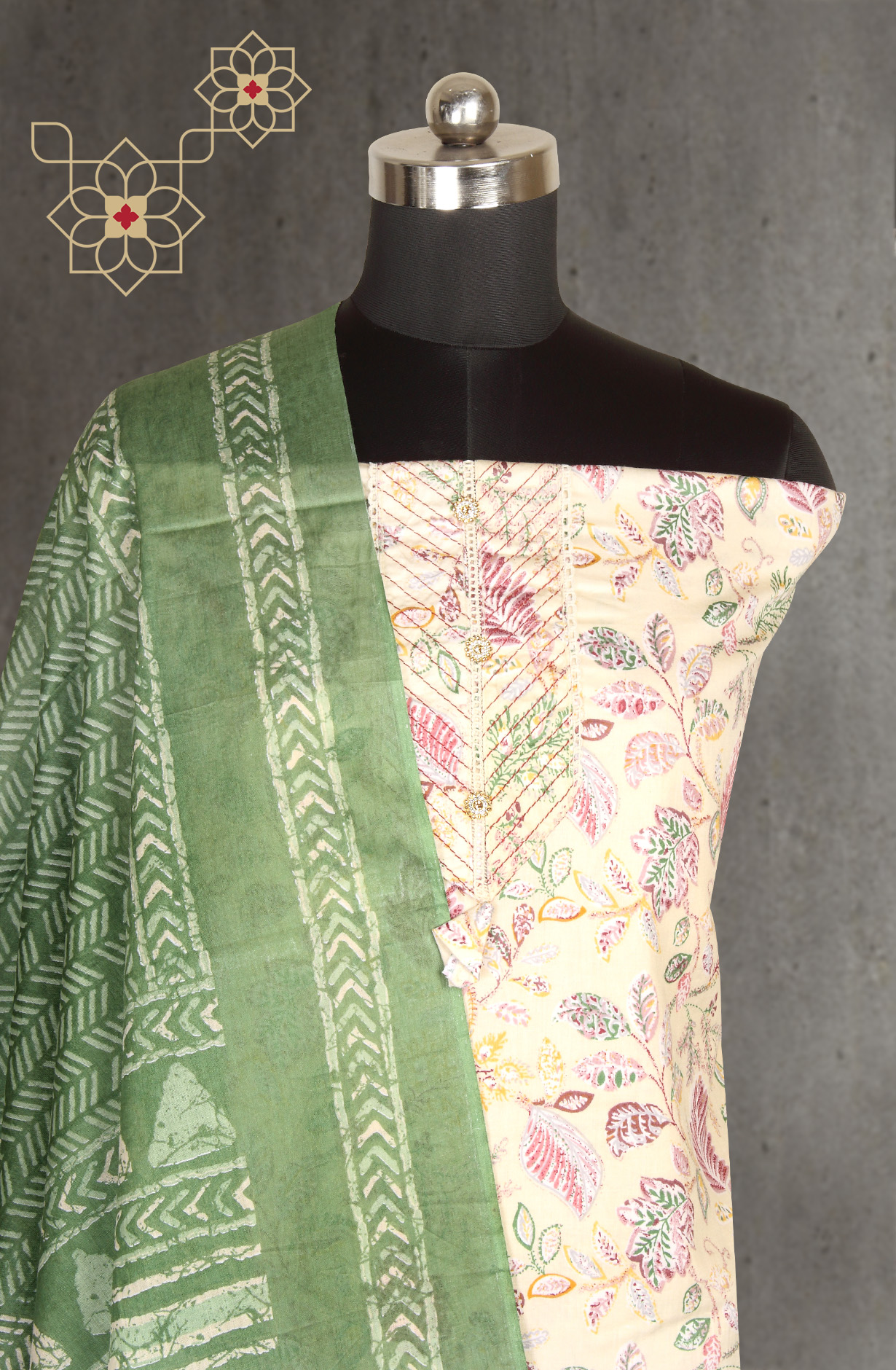 Cream Cotton Print Salwar Kameez - 983-4332