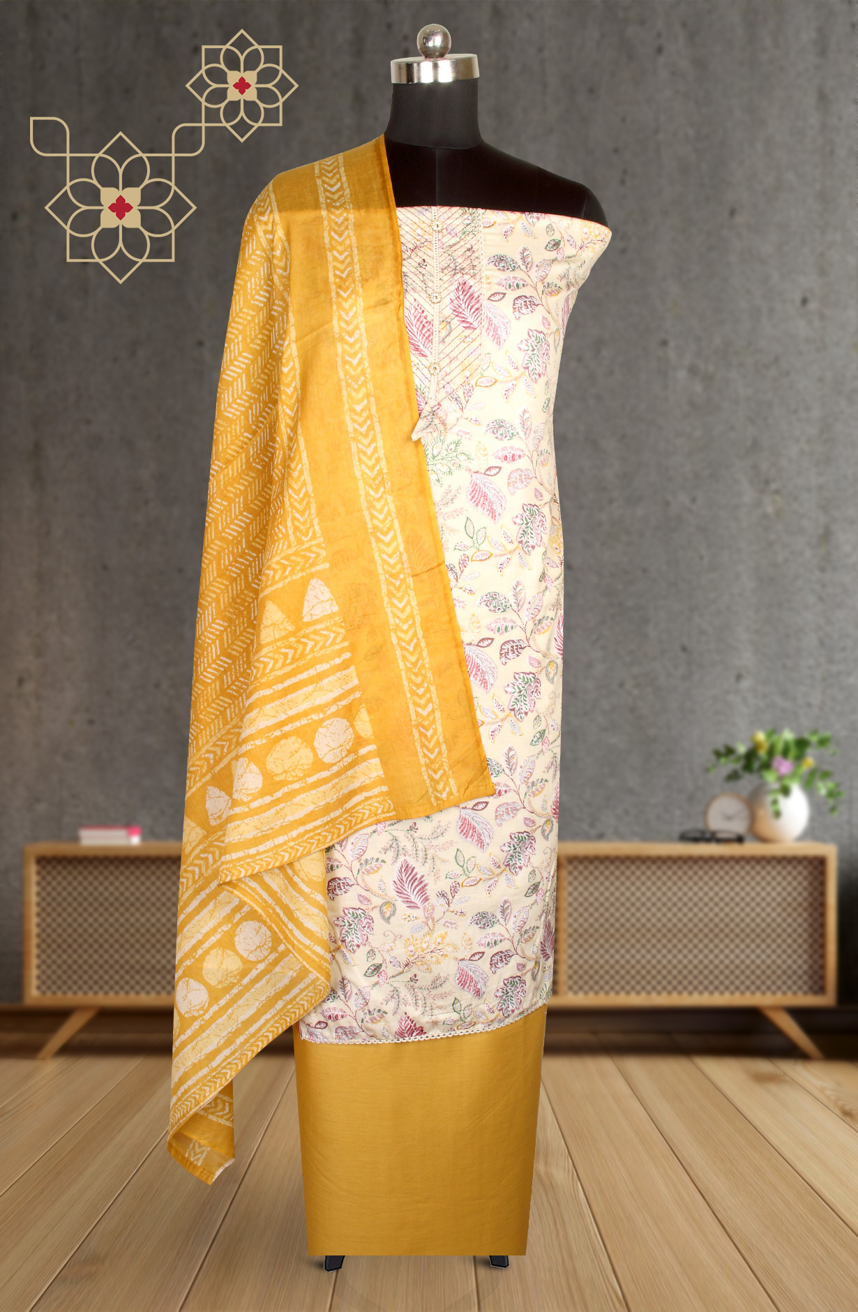 Multi-coloured Cotton Print Salwar Kameez - 983-4332B