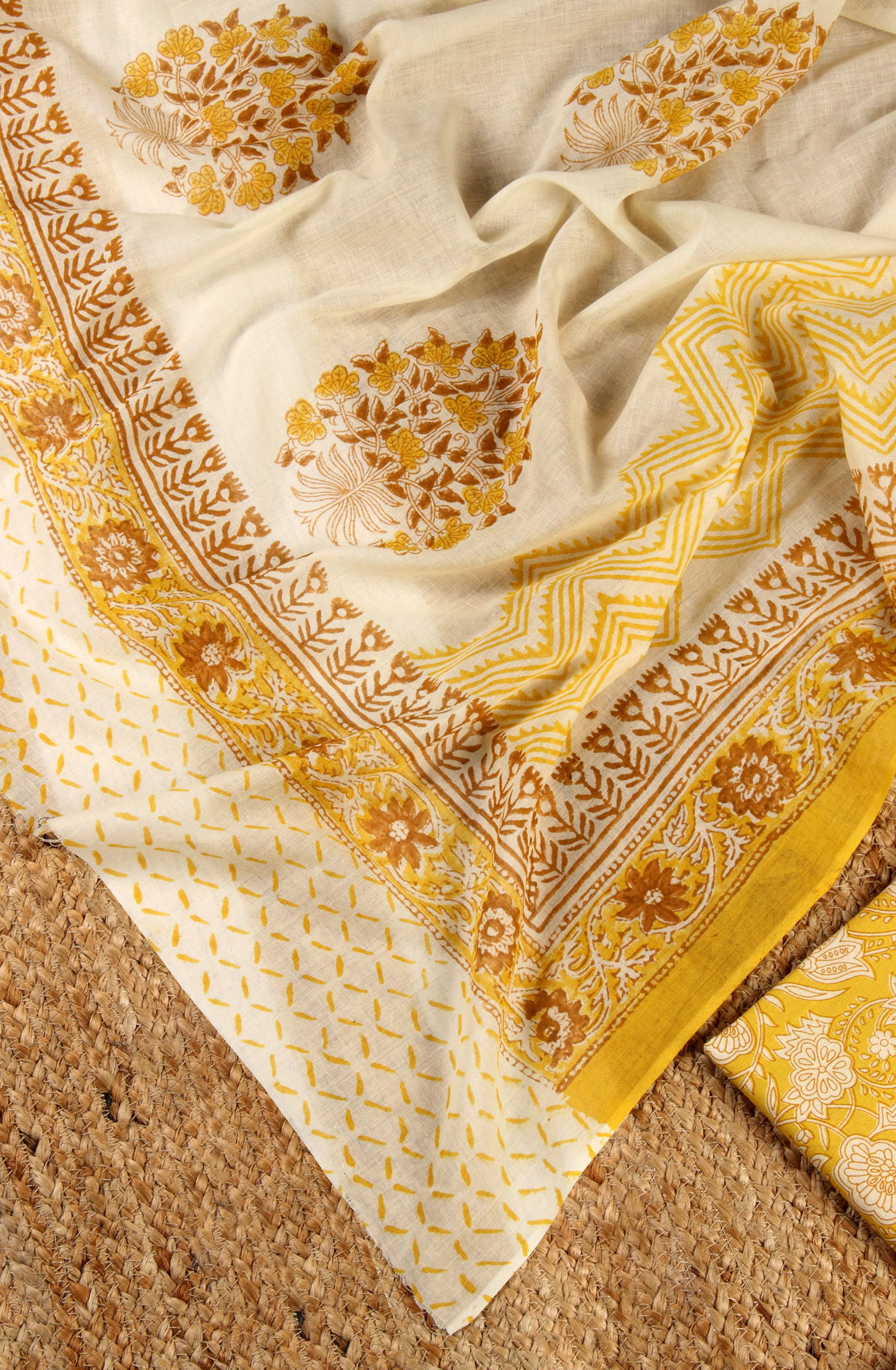 Mustard Cotton Printed Unstitched Salwar Suit - 983-4360