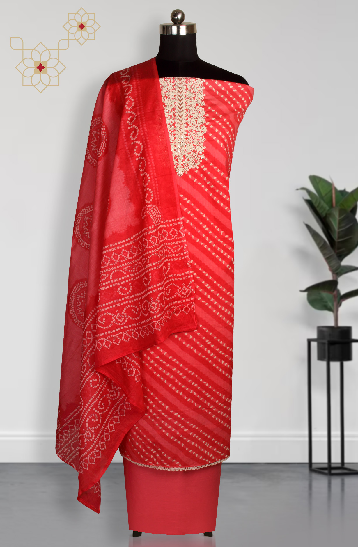 Pink Cotton Printed Unstitched Salwar Dress Material - 983-4369