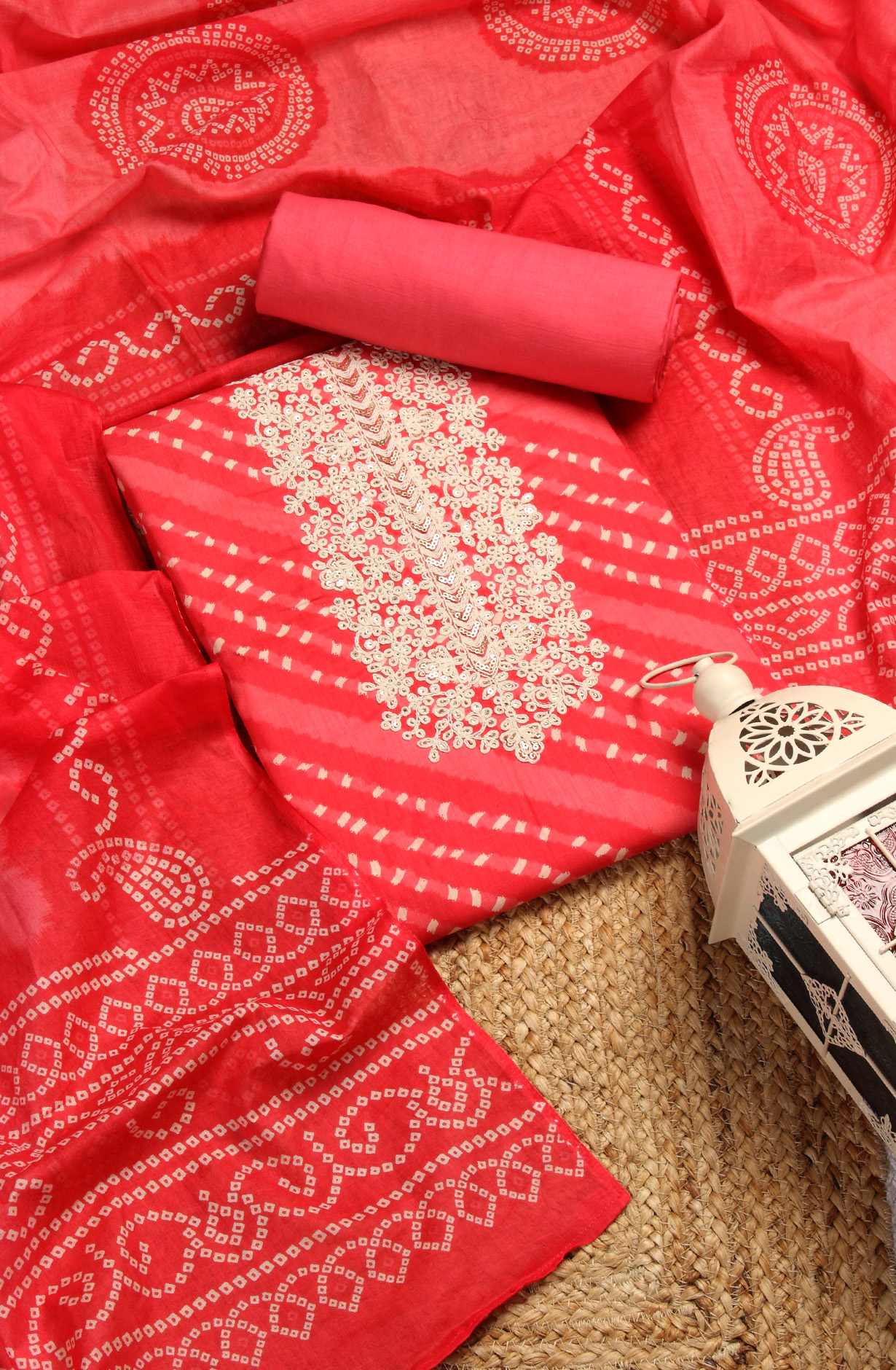 Pink Cotton Printed Unstitched Salwar Dress Material - 983-4369