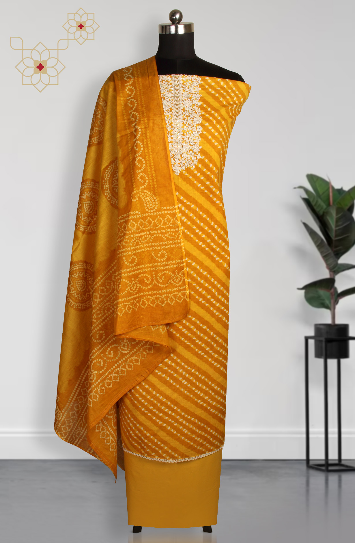 Mustard Cotton Printed Unstitched Salwar Dress Material - 983-4369A