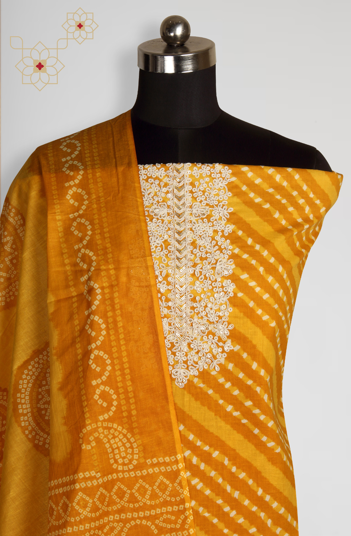 Mustard Cotton Printed Unstitched Salwar Dress Material - 983-4369A