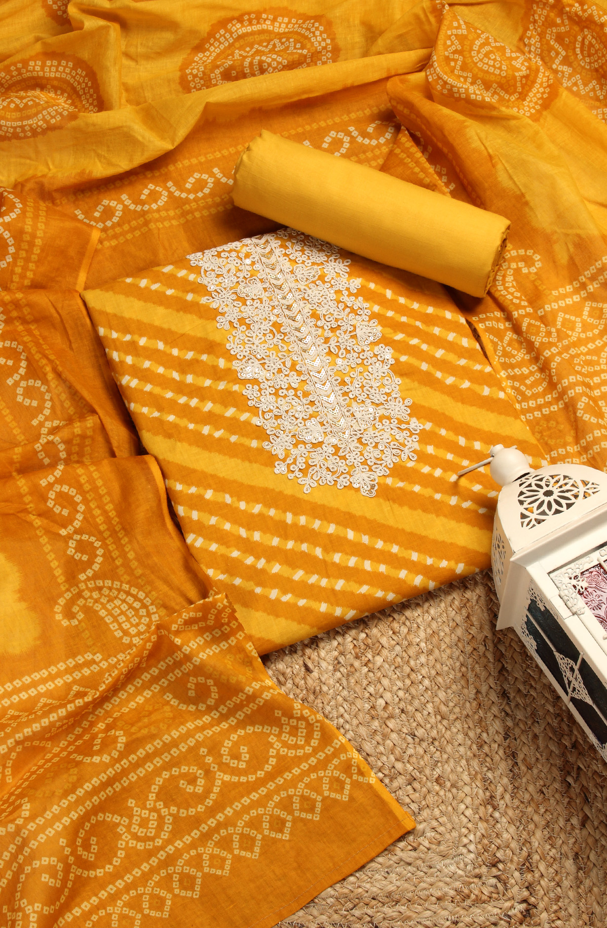 Mustard Cotton Printed Unstitched Salwar Dress Material - 983-4369A