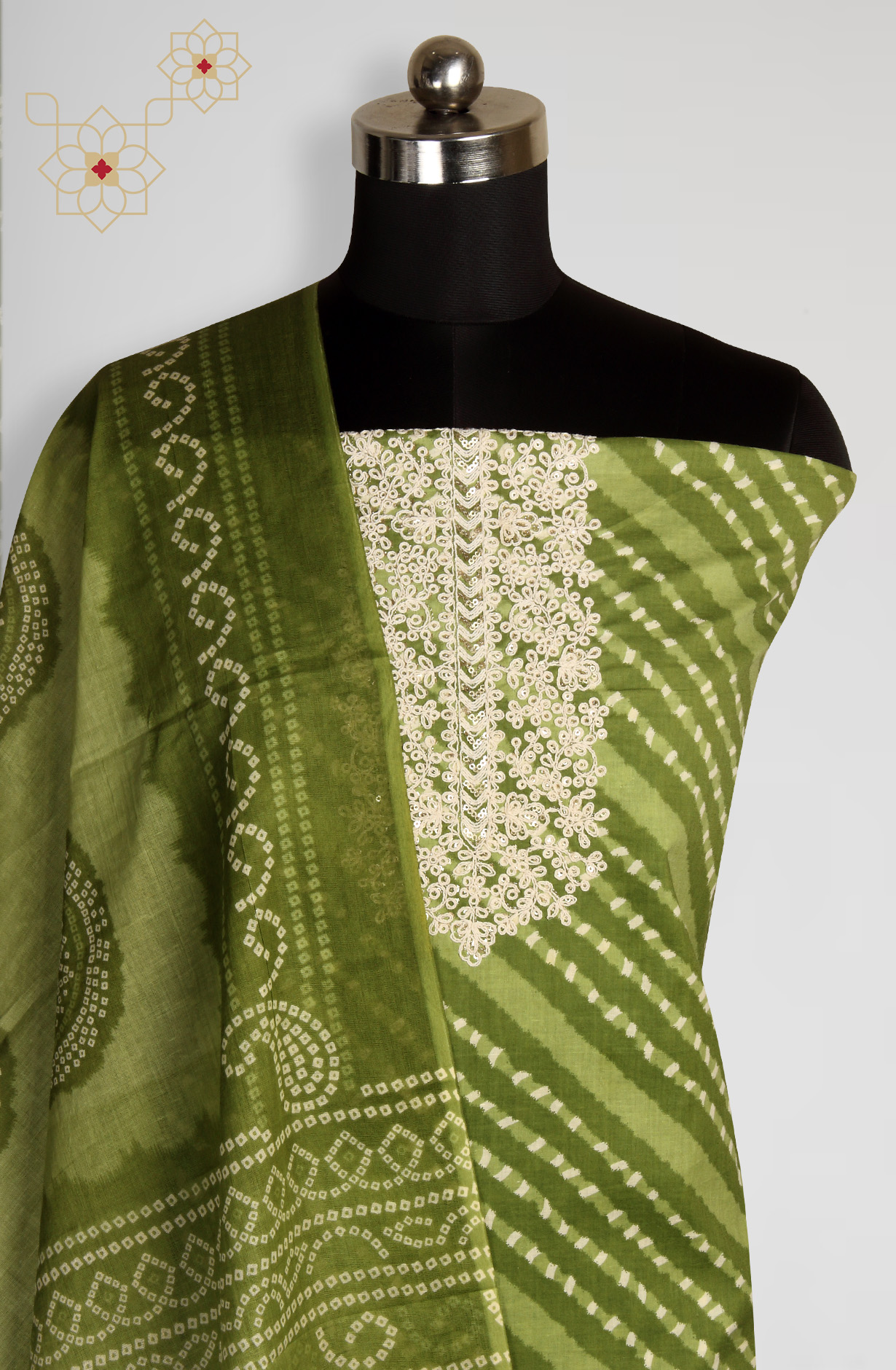 Mehndi Green Cotton Printed Unstitched Salwar Dress Material - 983-4369B