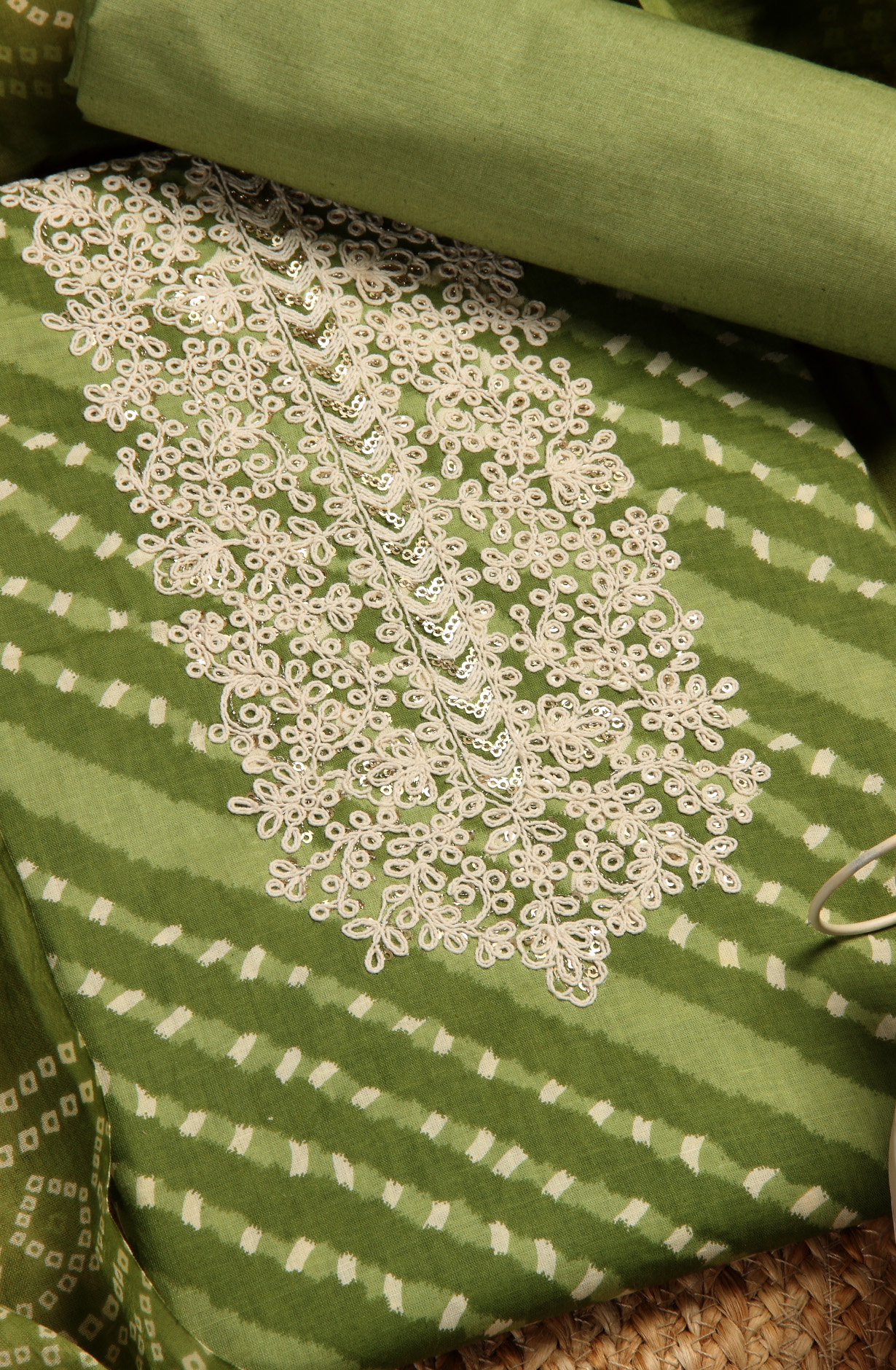 Mehndi Green Cotton Printed Unstitched Salwar Dress Material - 983-4369B