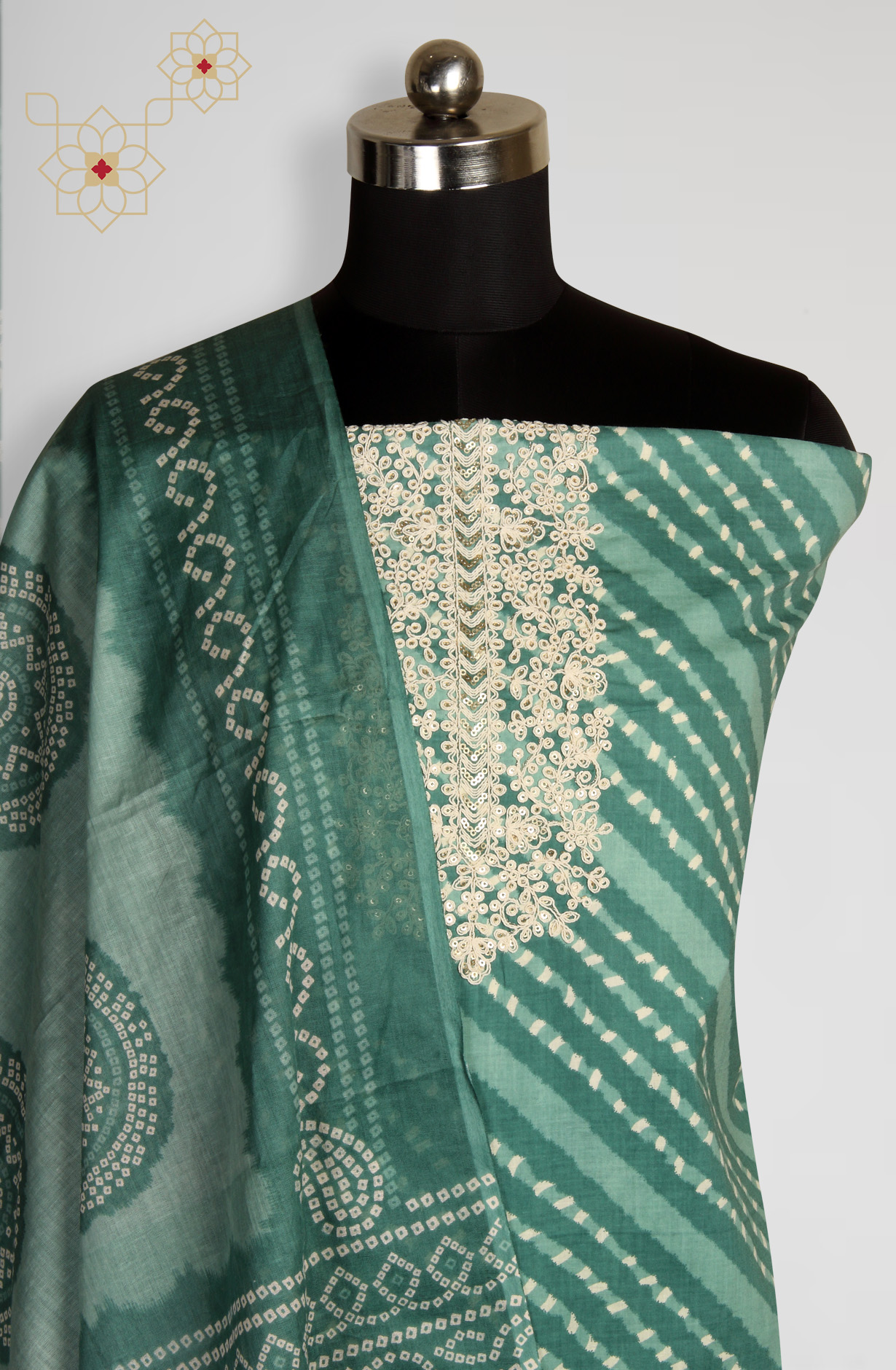 Green Cotton Printed Unstitched Salwar Dress Material - 983-4369C