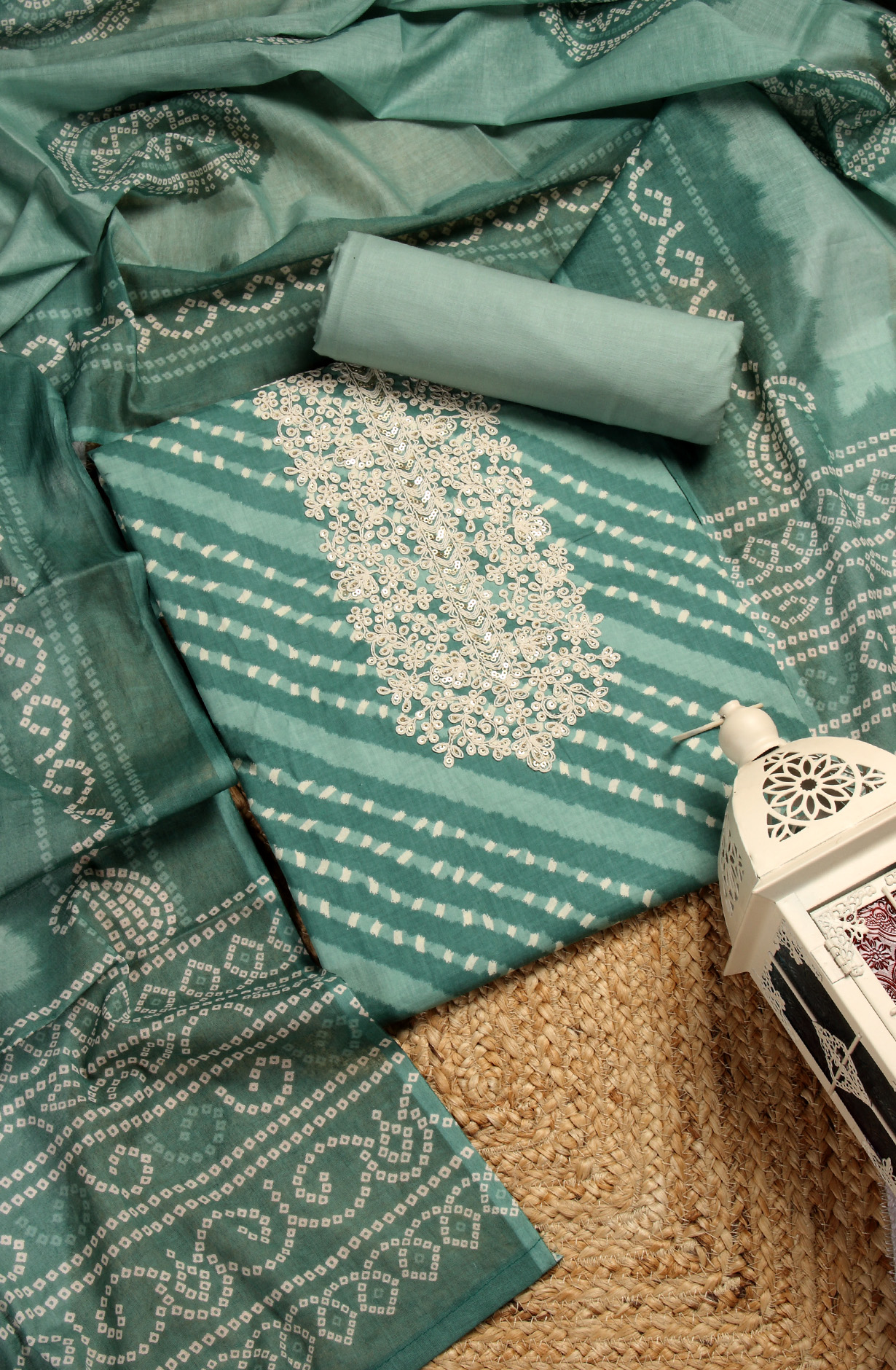 Green Cotton Printed Unstitched Salwar Dress Material - 983-4369C