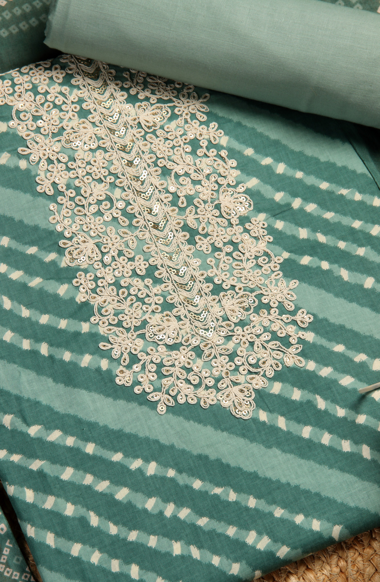 Green Cotton Printed Unstitched Salwar Dress Material - 983-4369C