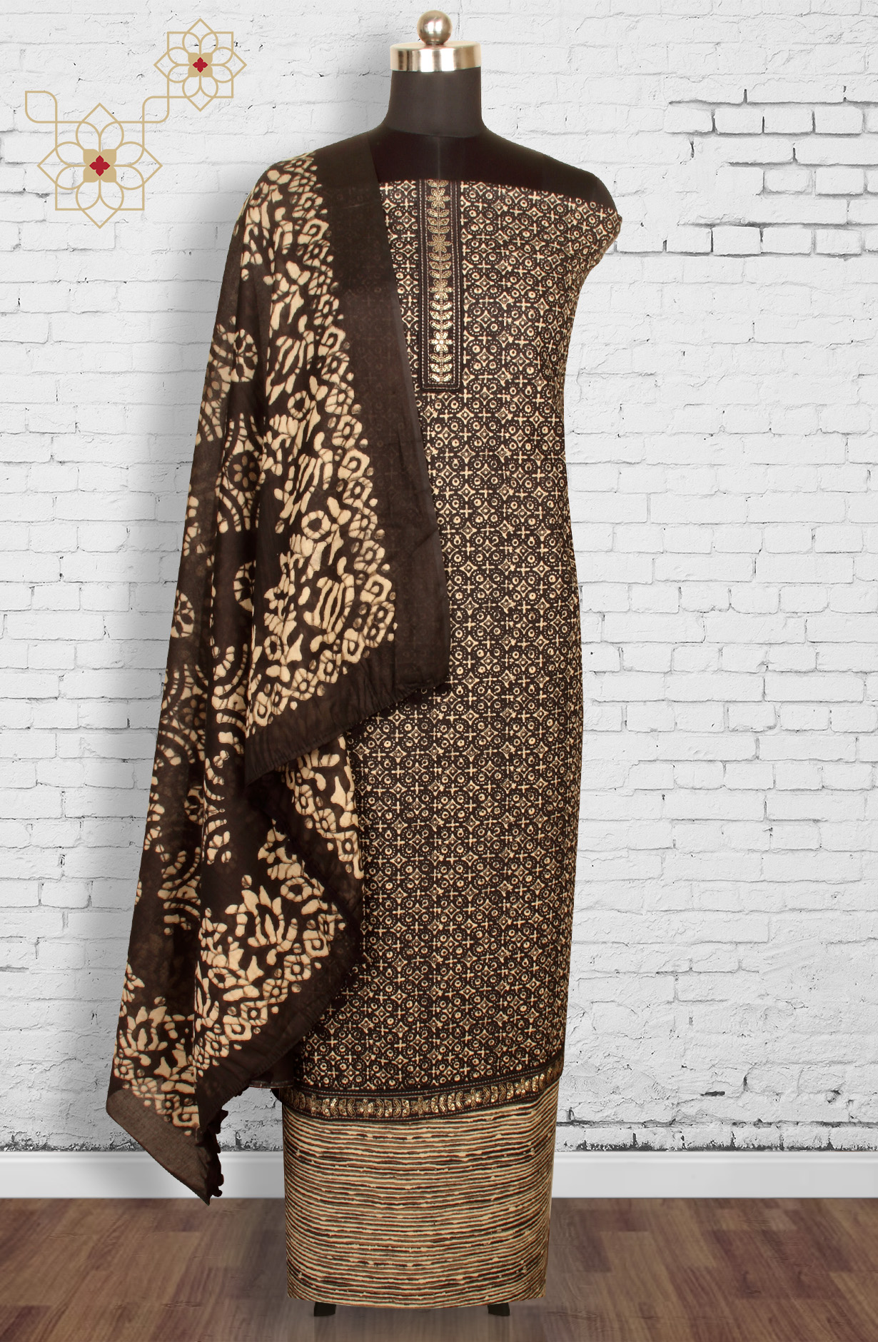 Black Cotton Unstitched Printed Salwar Dress Material - 983-4376