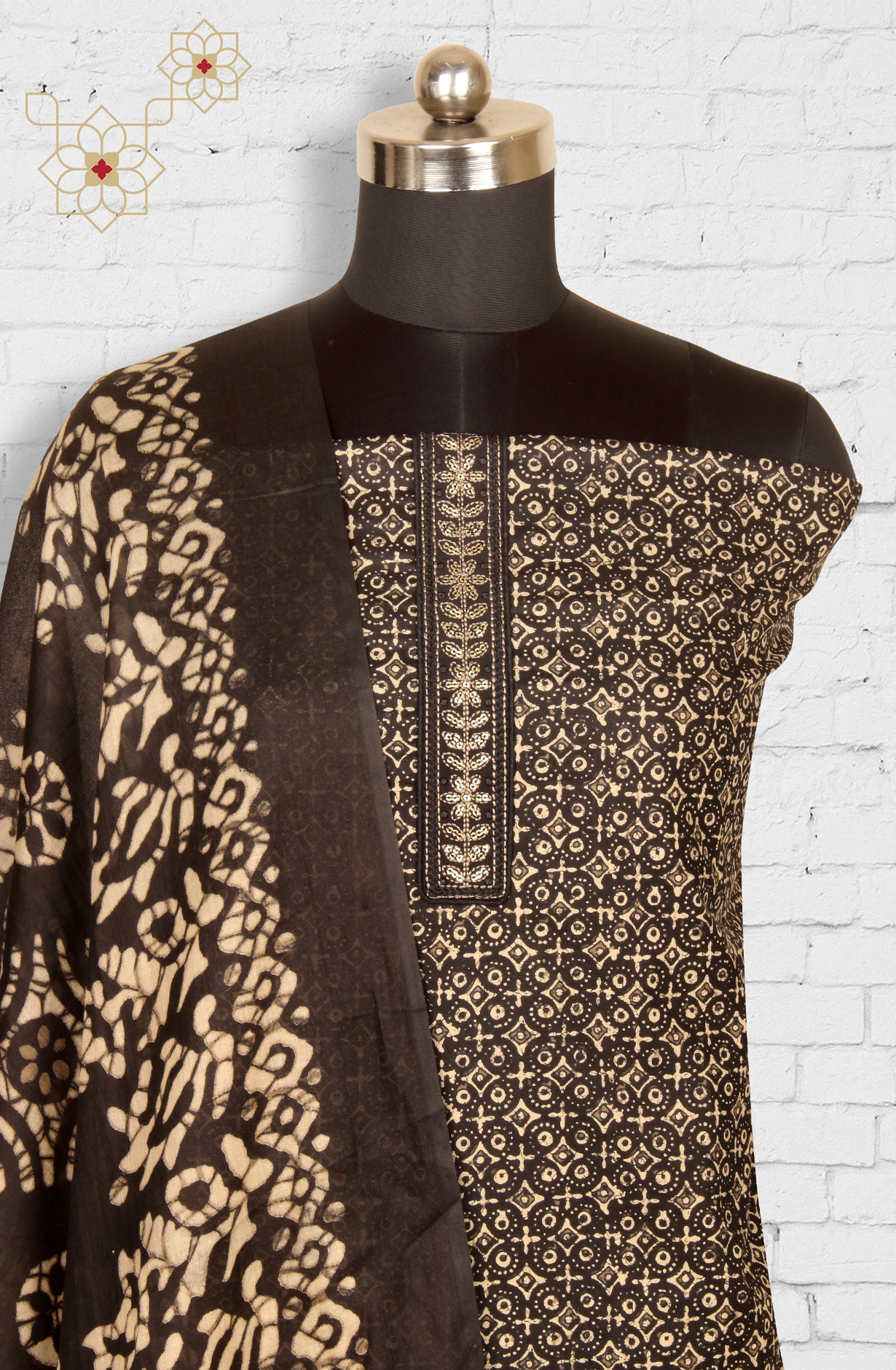 Black Cotton Unstitched Printed Salwar Dress Material - 983-4376