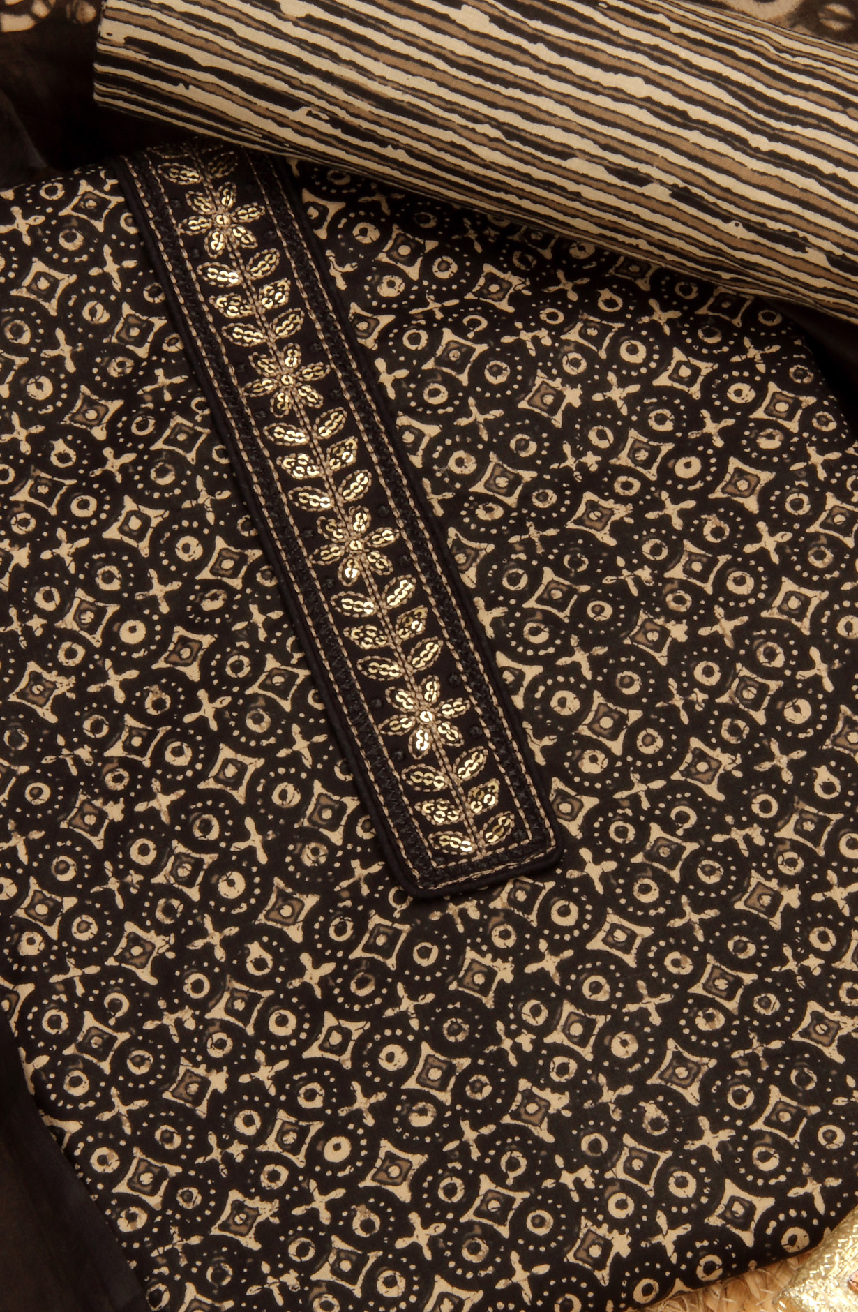 Black Cotton Unstitched Printed Salwar Dress Material - 983-4376