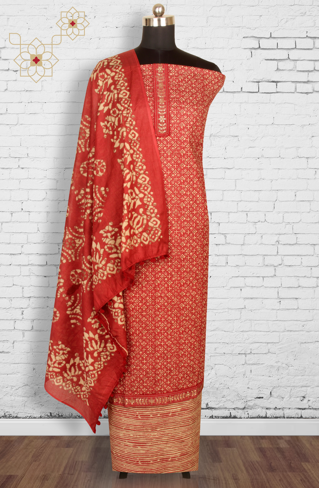Maroon Cotton Unstitched Printed Salwar Dress Material - 983-4376A