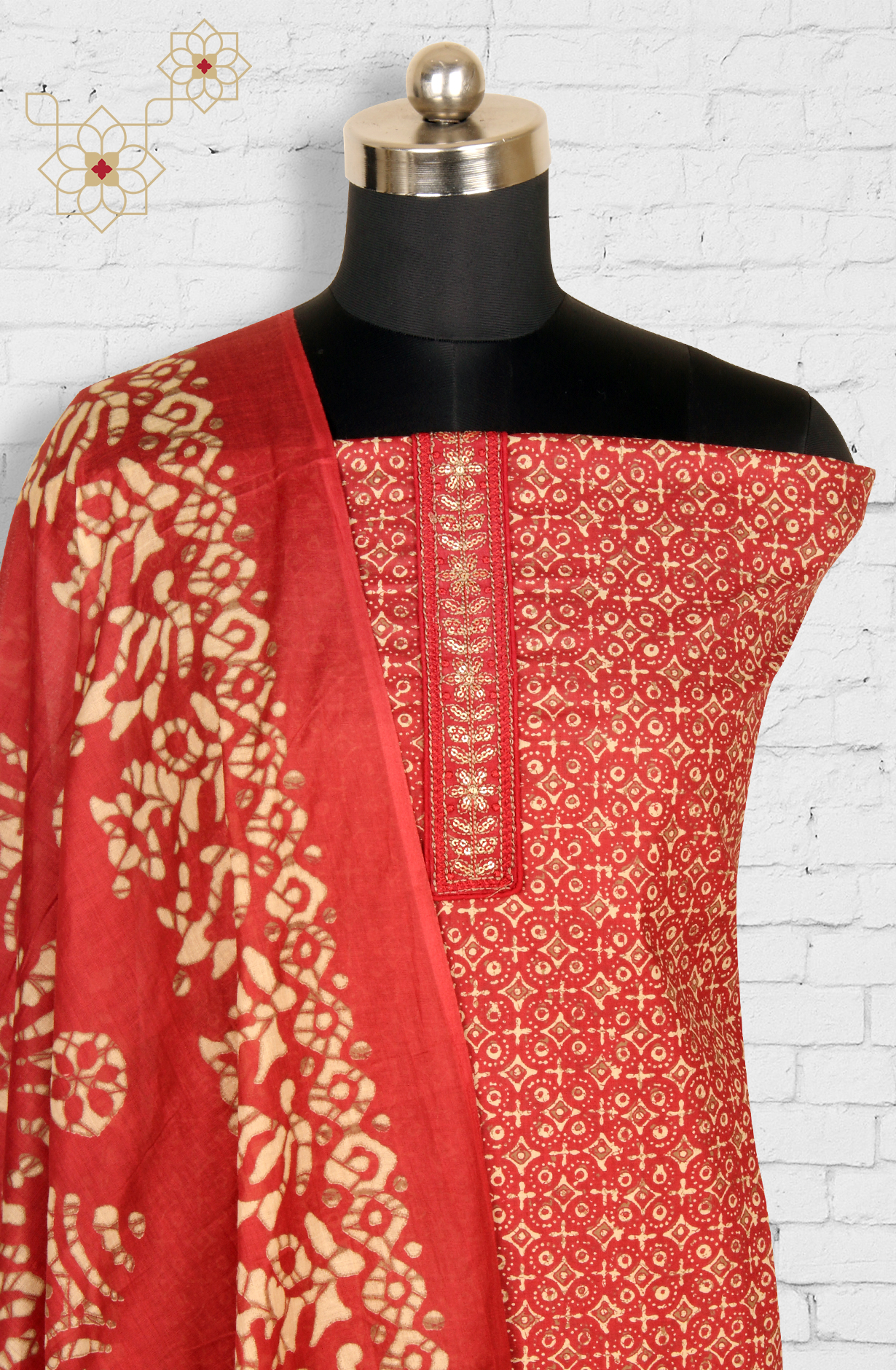 Maroon Cotton Unstitched Printed Salwar Dress Material - 983-4376A
