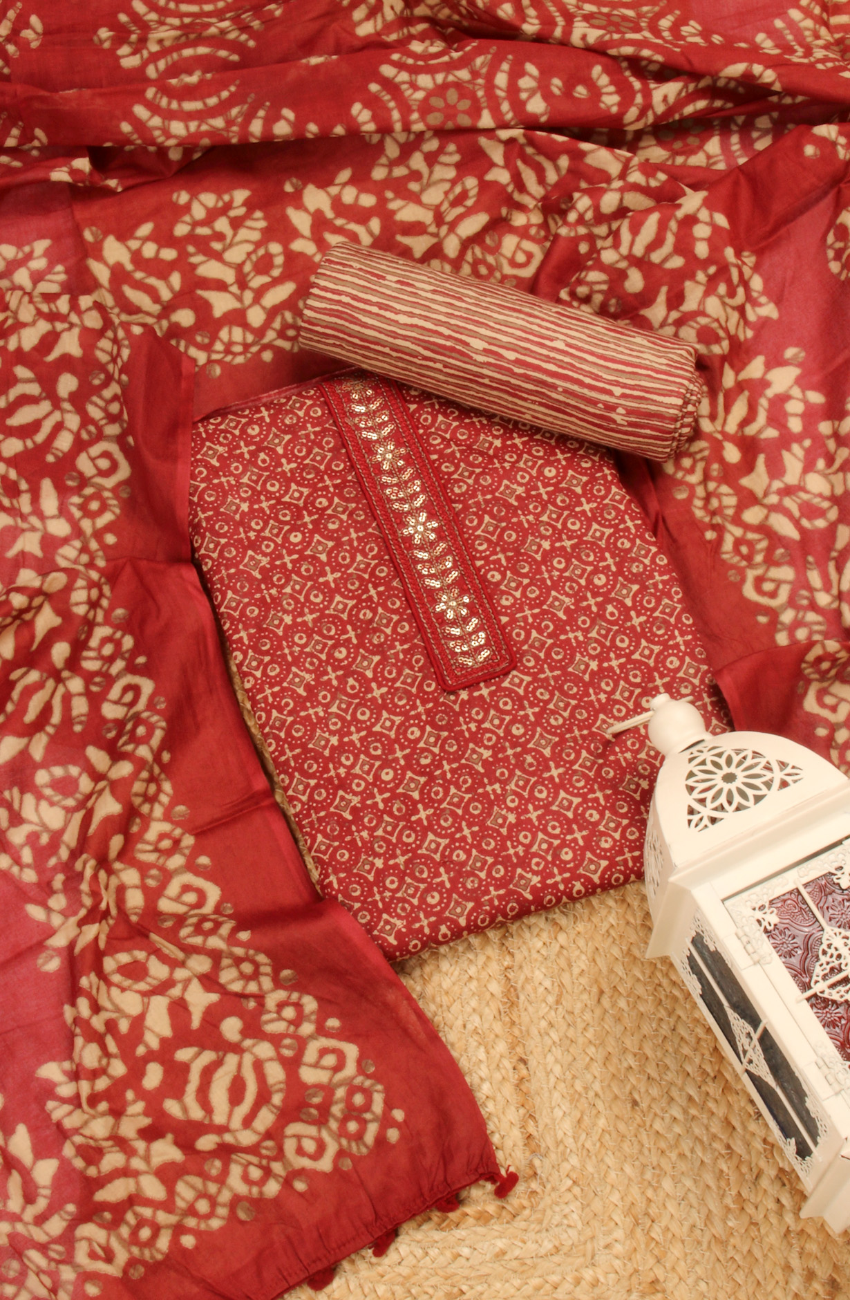 Maroon Cotton Unstitched Printed Salwar Dress Material - 983-4376A