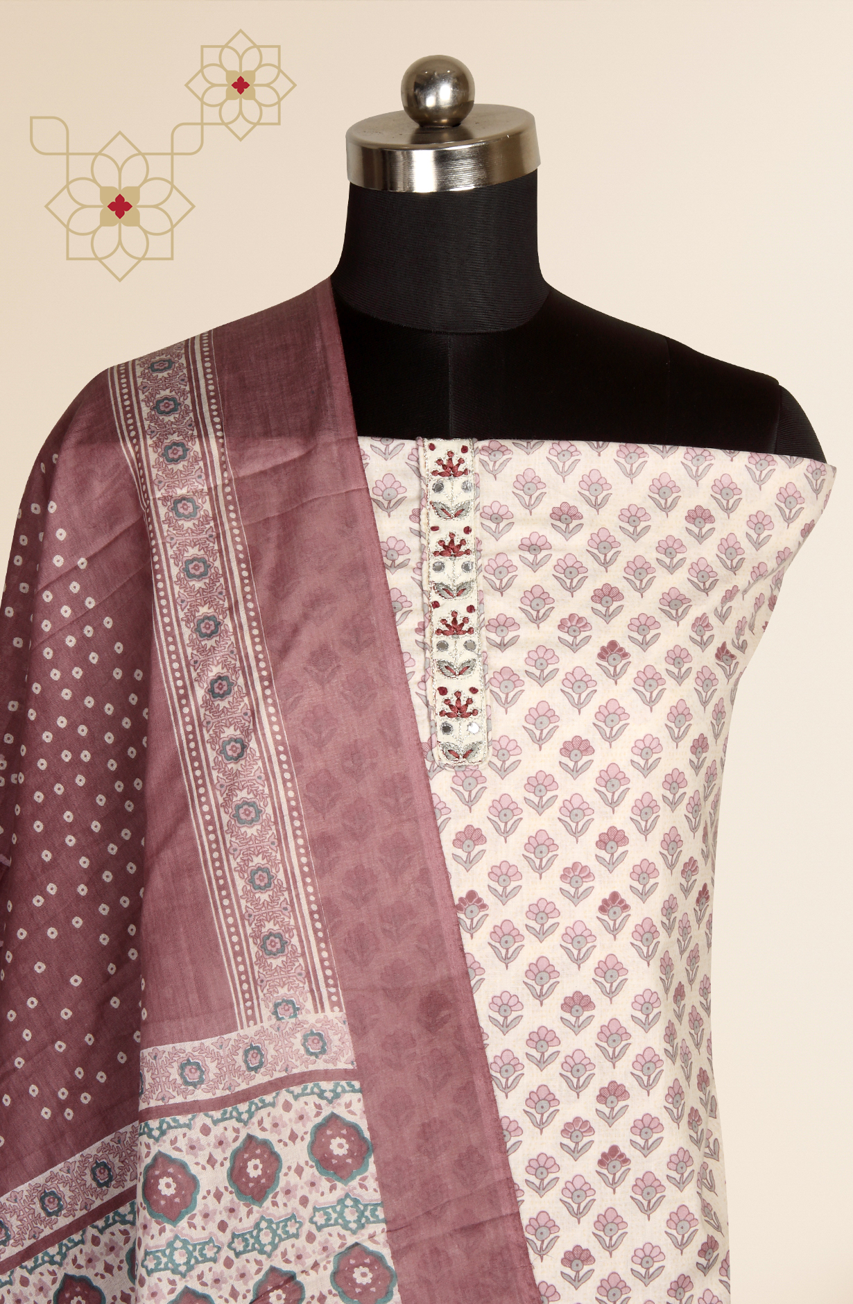 Mauve Cotton Printed Unstitched Salwar Suit - 983-4389